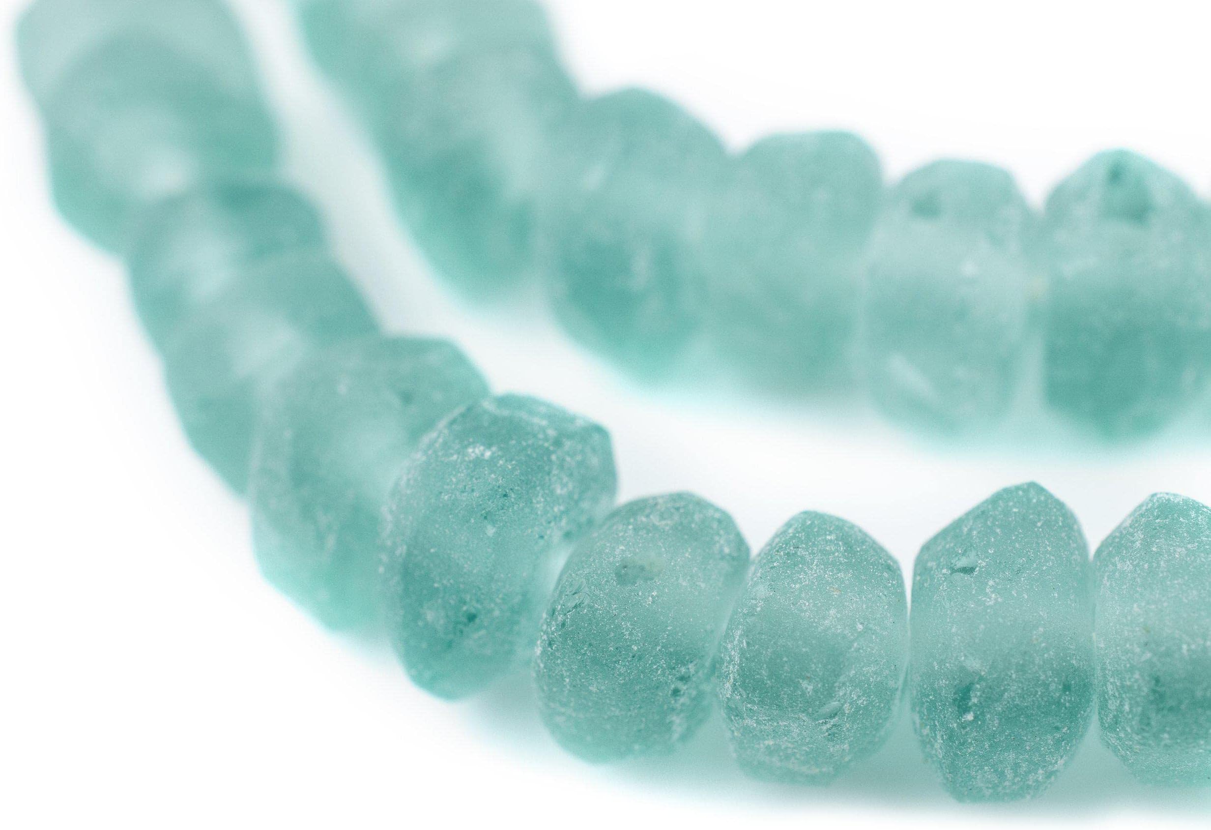 The Bead Chest Clear Marine Recycled Glass Beads 11mm Rondelle – Sea Glass Green Disk, Large Hole 23-Inch Strand, Handmade Fair Trade from Java, Indonesia I Approximately 50 Beads