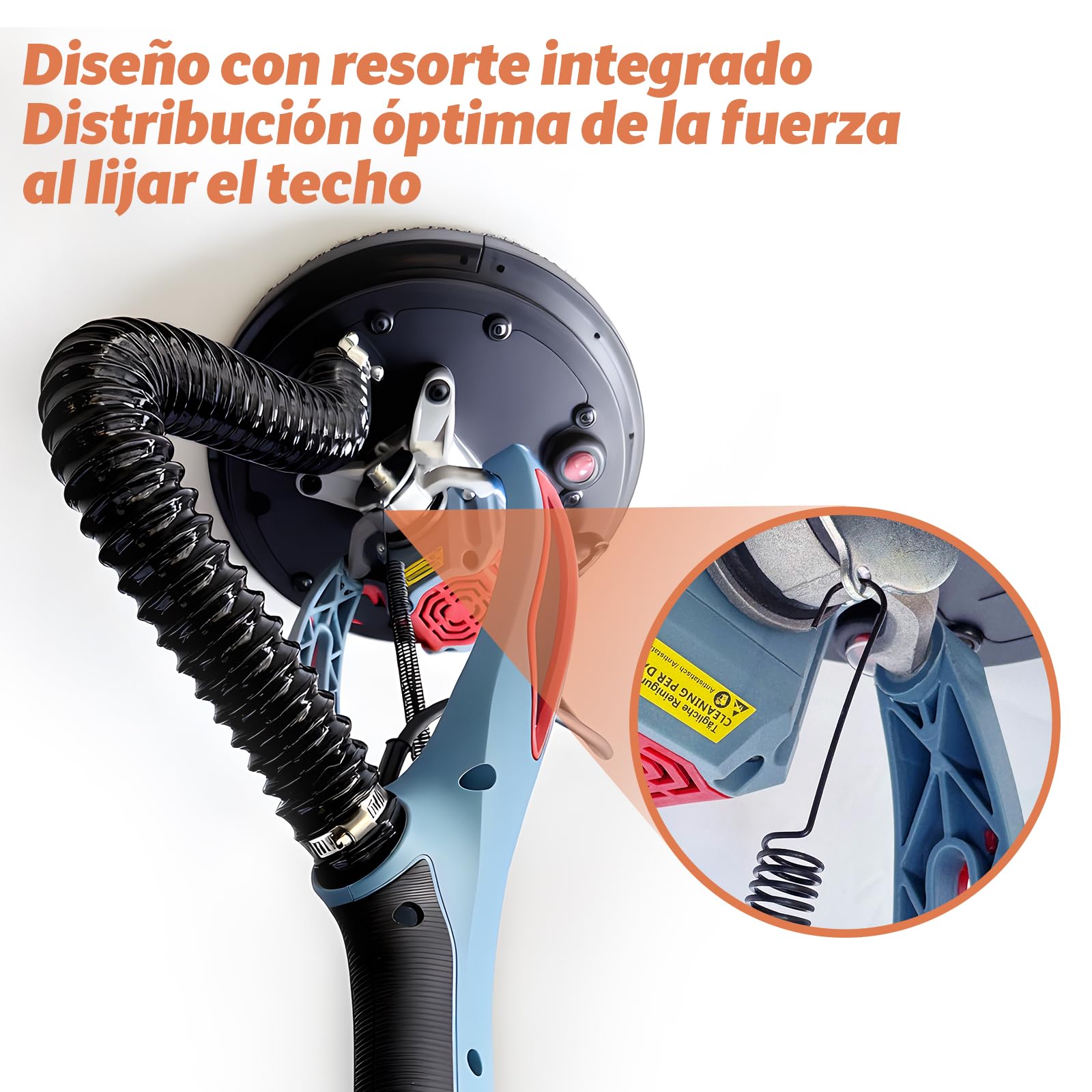 FANZWORK Lijadora Pared y Techo 900 W sin Escobillas, Ultra Ligera, 2300 rpm, LED, Incluye 12 Discos de 225 mm y Maletín