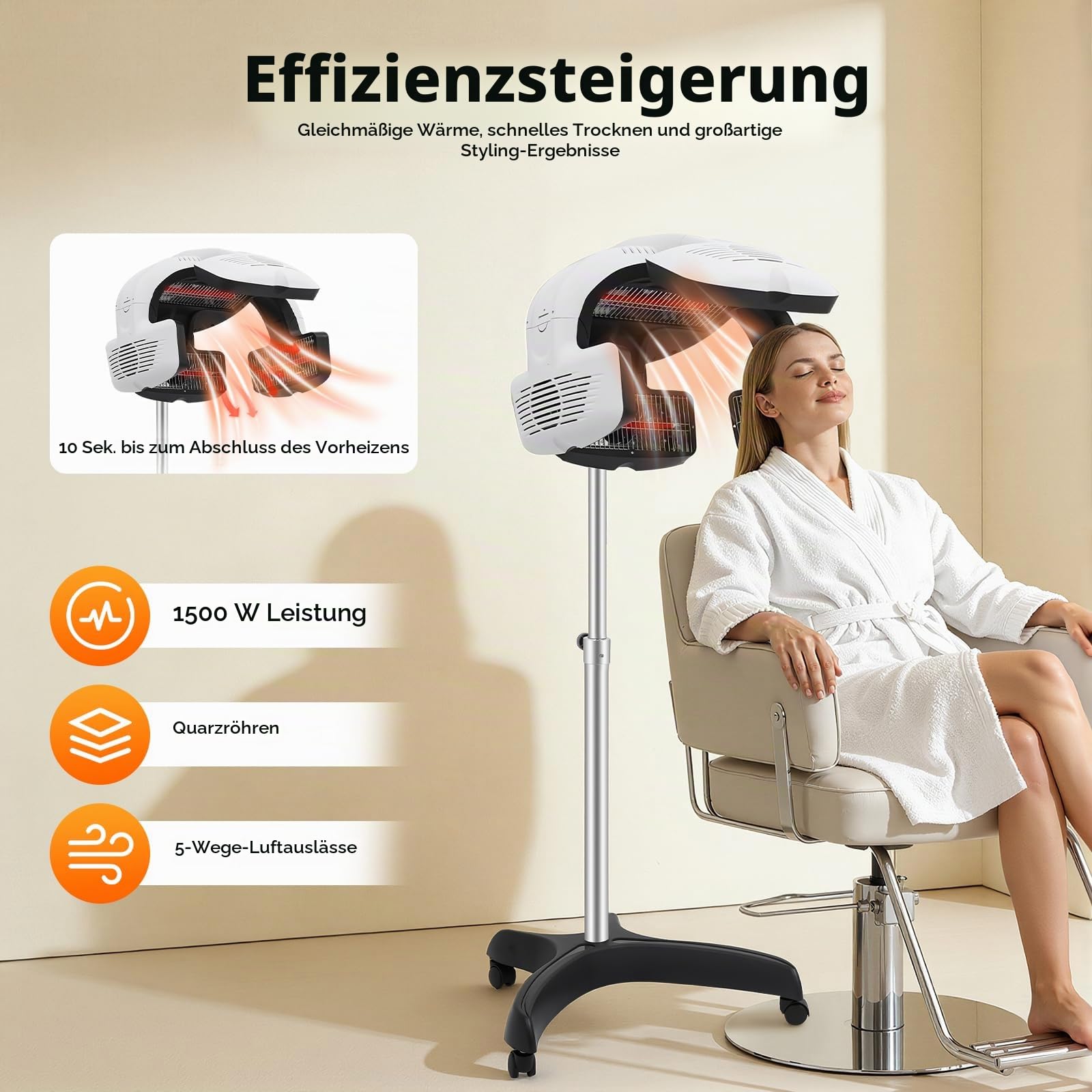 Trockenhaube, Ionen Haartrockenhaube, Professioneller Haartrockner, 32-176°F, Höhenverstellbarer Bodenständer, Für Dauerwellen & Haarpflege, Salon & Zuhause