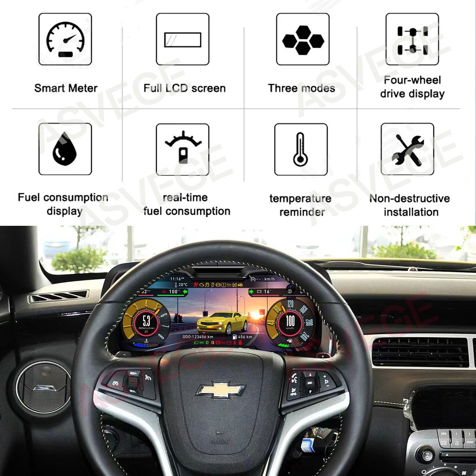 12 3 LCD Digital Instrument Cluster for Chevrolet Camaro 2010-2015 Dashboard Display Speedometer Odometer Cockpit Car Accessories — view 4