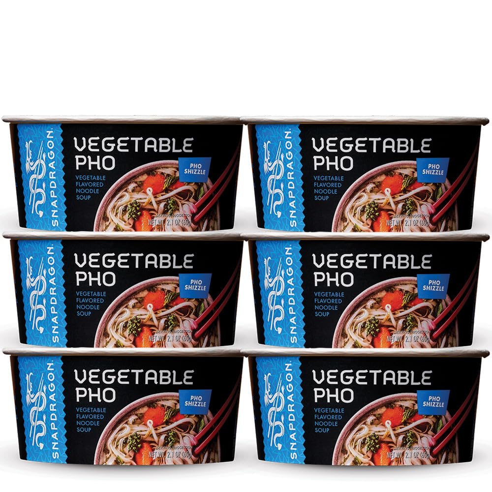 Snapdragon Vegetable Pho Instant Noodle Bowls | Vegetable Flavor Broth with Rice Noodles | Gluten-Free | No Artificial Flavors | No MSG Added | 2.1 oz (6 Pack)
