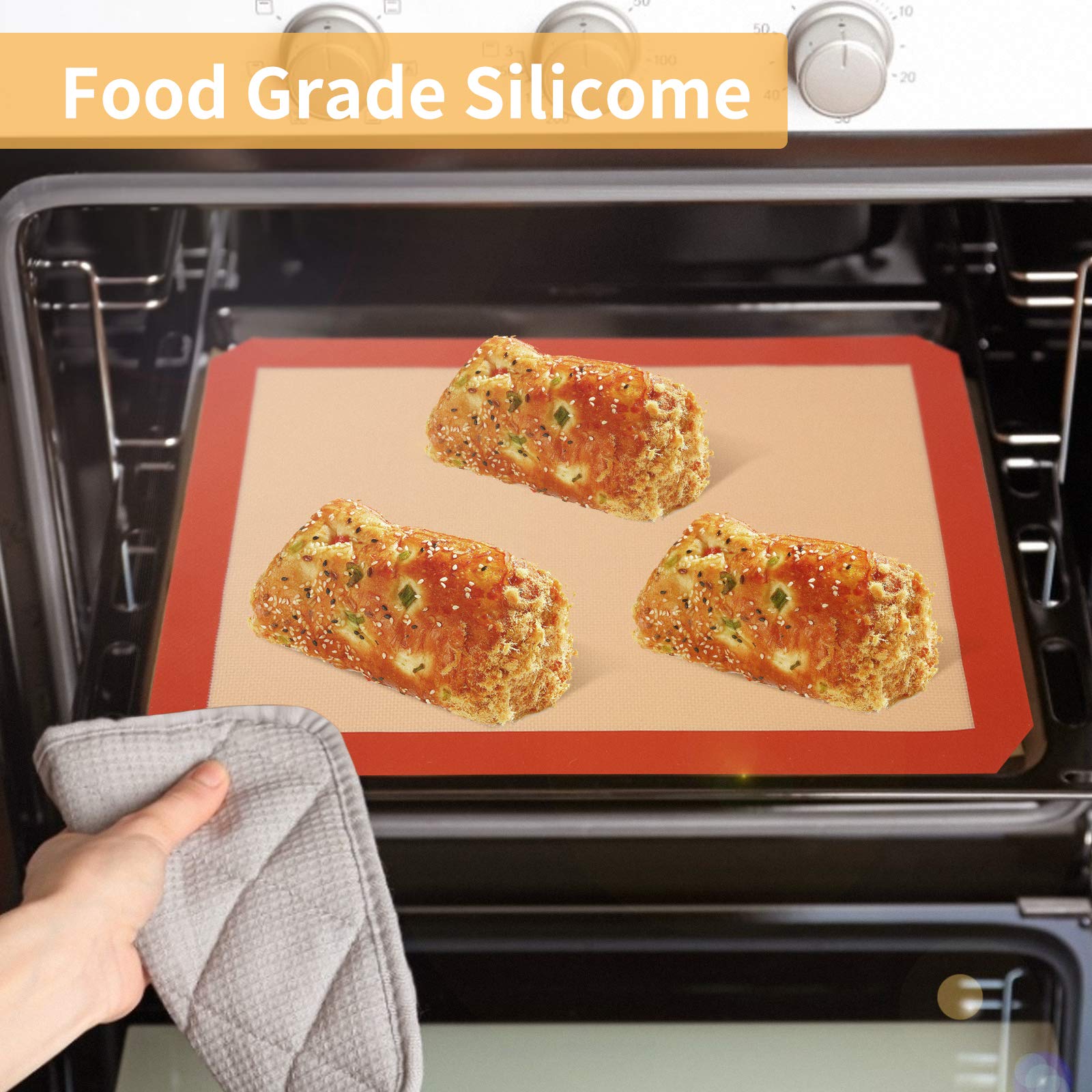 Silikon-Backmatten mit Messung – Set von 3 Blatt (1 große, 2 Hälfte) Antihaft-Backmatte zum Ausrollen von Teig Küche Knetmatte für Kekse, Macaron, Brot, Pizza, Kuchen Wiederverwendbare Ofeneinlage