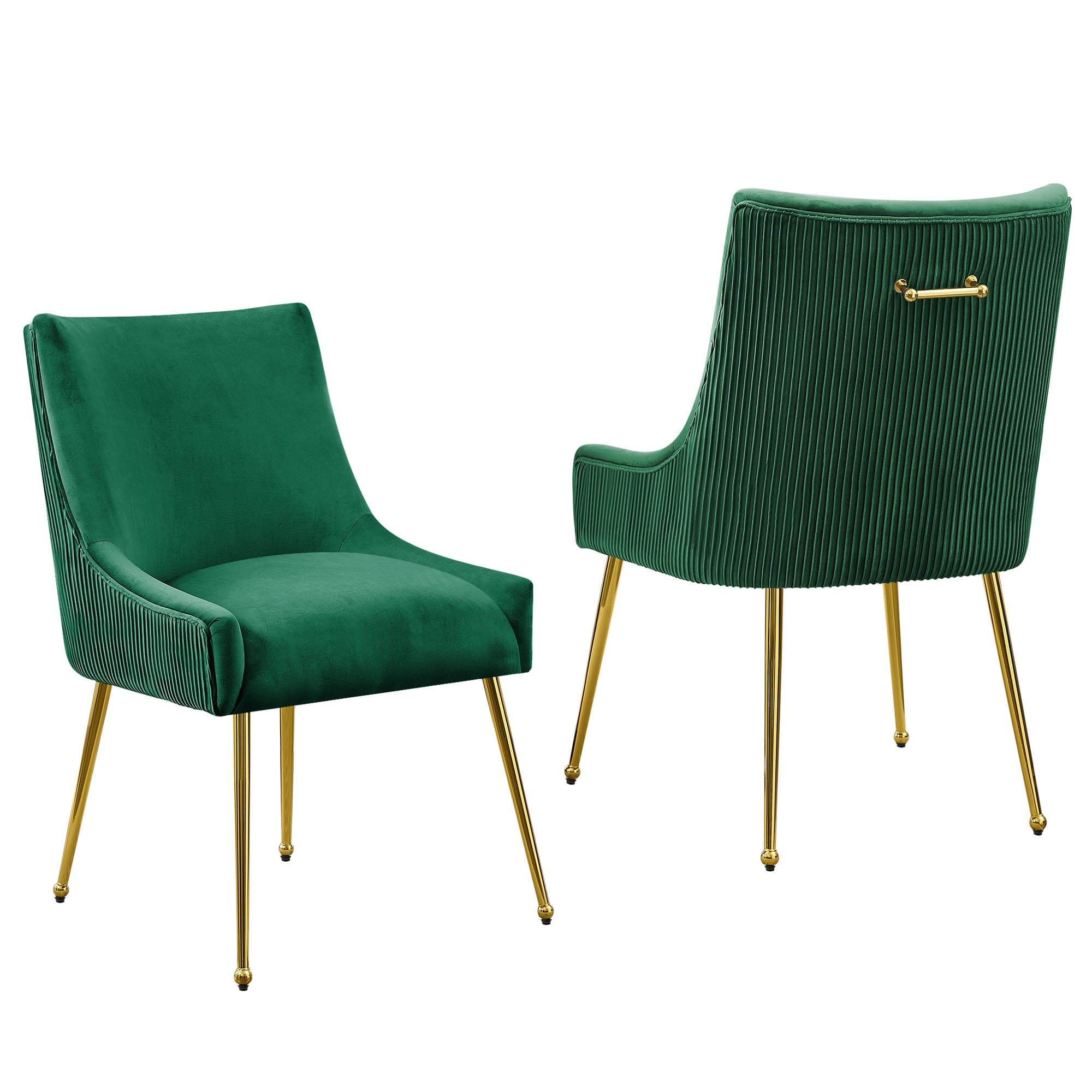 WUTUTUEE Velvet Dining Chairs Set of 2 Gold Legs,Upholstered Velvet Accent Chairs, Pleated Back Design & Gold Pull Handle, Mid Century Modern Chairs