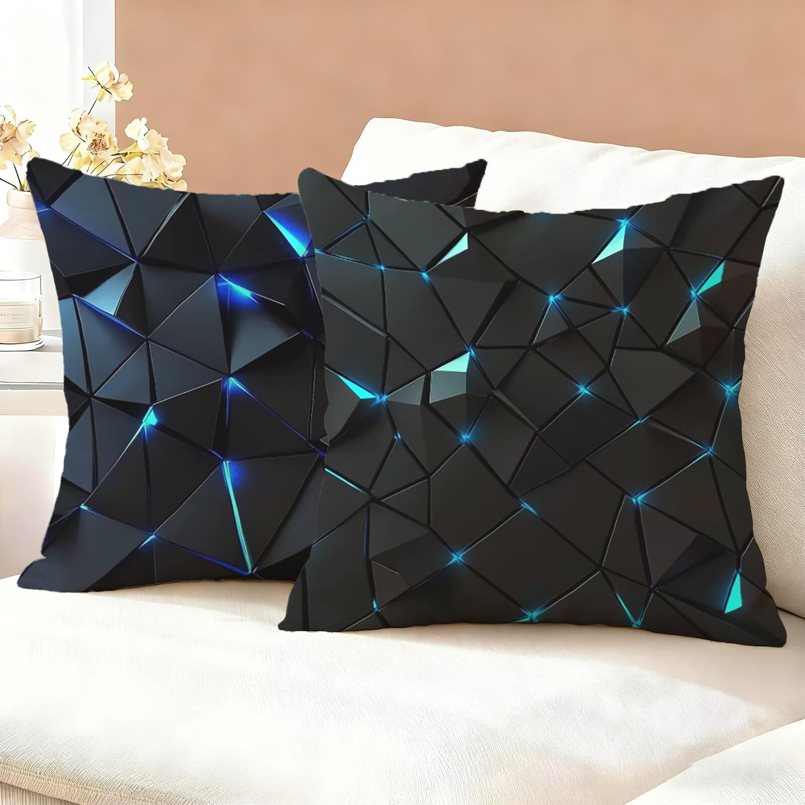 Nowoczesna poszewka na poduszkę 80x80 zestaw 2 sztuk, geometria aksamitna poszewka na poduszkę, miękka komfortowa zewnętrzna wodoodporna poszewka na poduszkę, z zamkiem błyskawicznym, dekoracja ogrodu