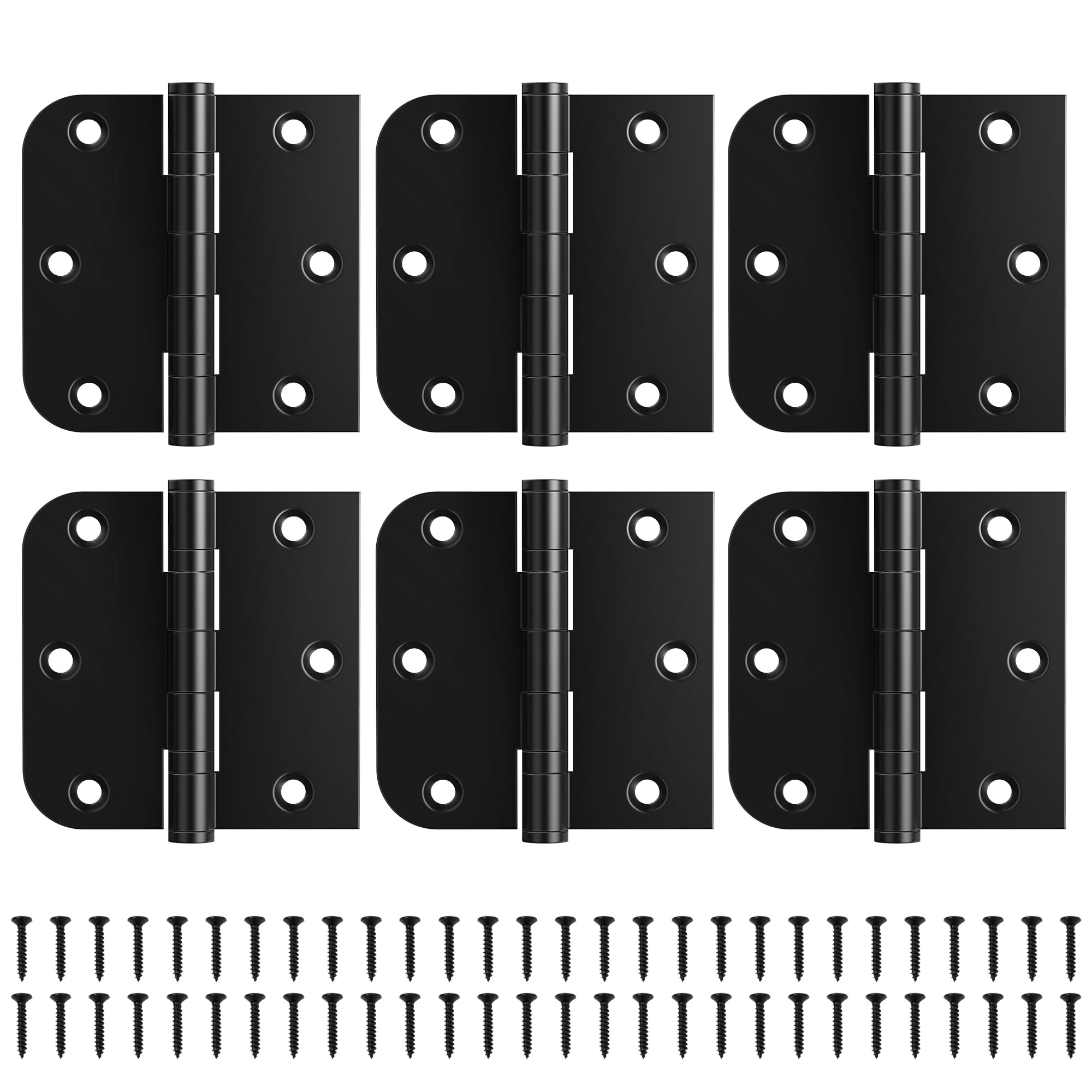 Charnières de porte noires KOLET en acier inoxydable robustes lot de 6