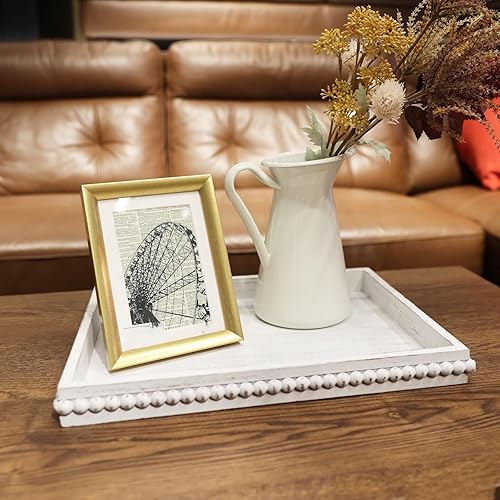 Miniatura 7 de Bandeja decorativa de madera para servir mesa auxiliar, bandeja rectangular de granja con cuentas de madera para otomana, entretenimiento,