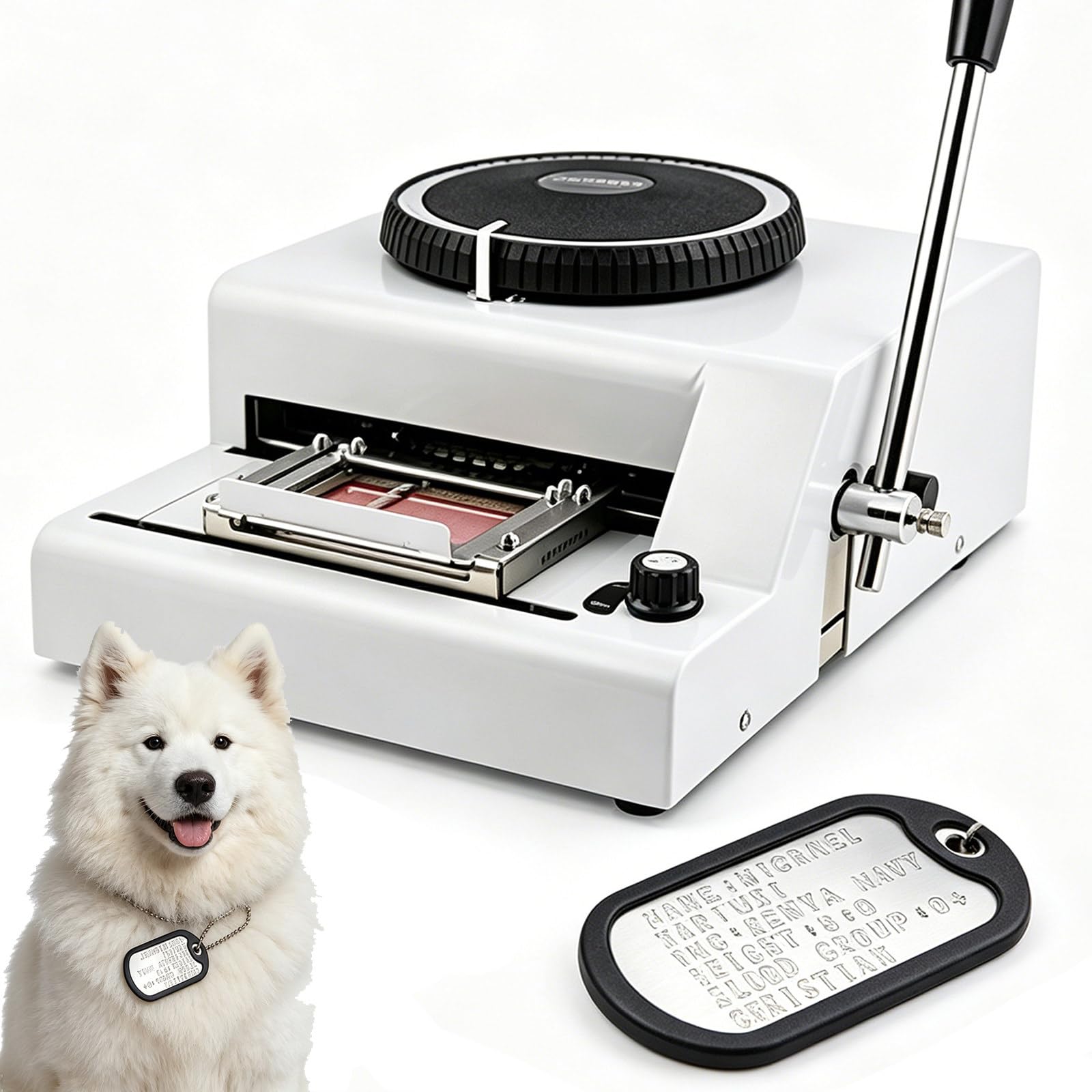 Osnzyc Dog Tag code Embossing Machine, Manual Stamping Printer with 72 Characters, Metal Tag Making for Pet Identification Tags and Custom Labels