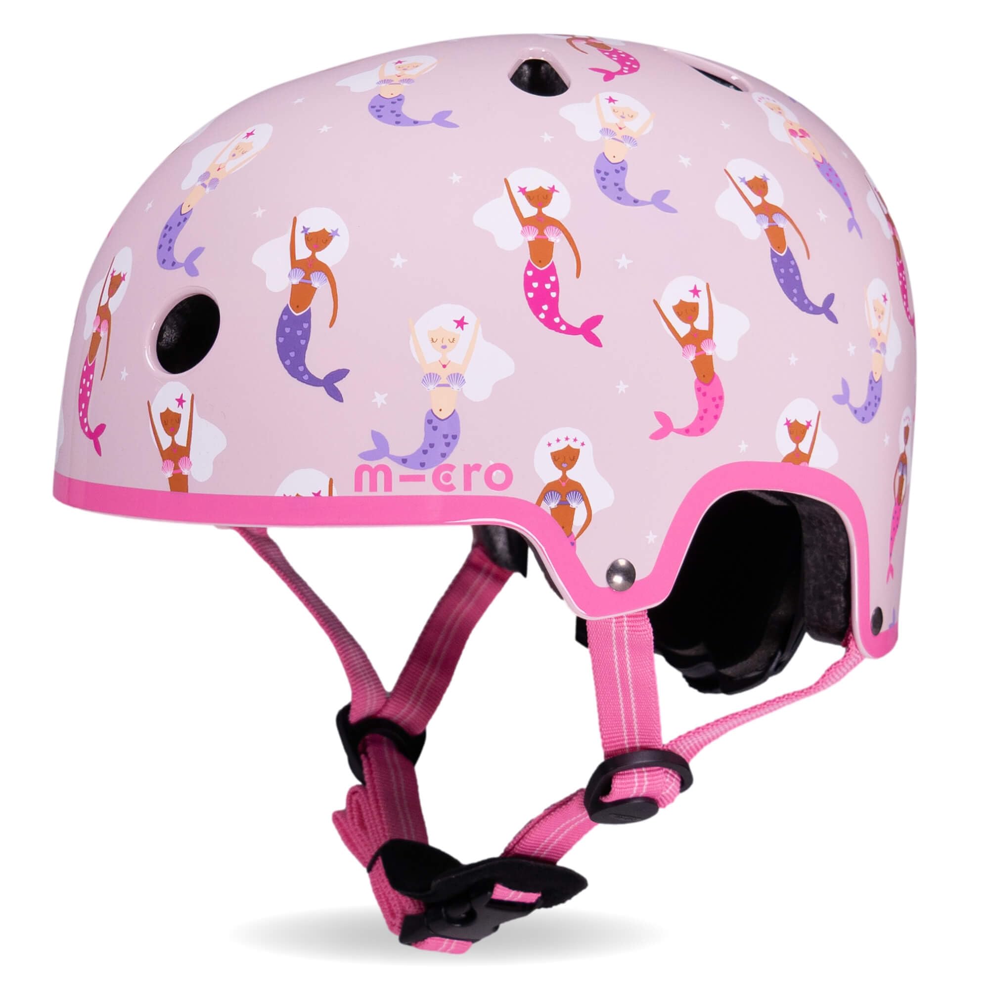 Micro Scooter | Bike/Scooter Printed Deluxe Kids Helmet | Kids Bike Accessories | LED Rear Light | Protective Chin Strap | Inner Padding | Adjustable Strap & Sizing Wheel | Medium (55-58cm) | Mermaid