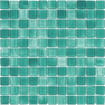 Glass Mosaic Tiles Backsplash, 5 Sheets Square Glass Tiles for Swimming Pool, Shower Wall, Spa, Kitchen Green, 4.84 sq.ft