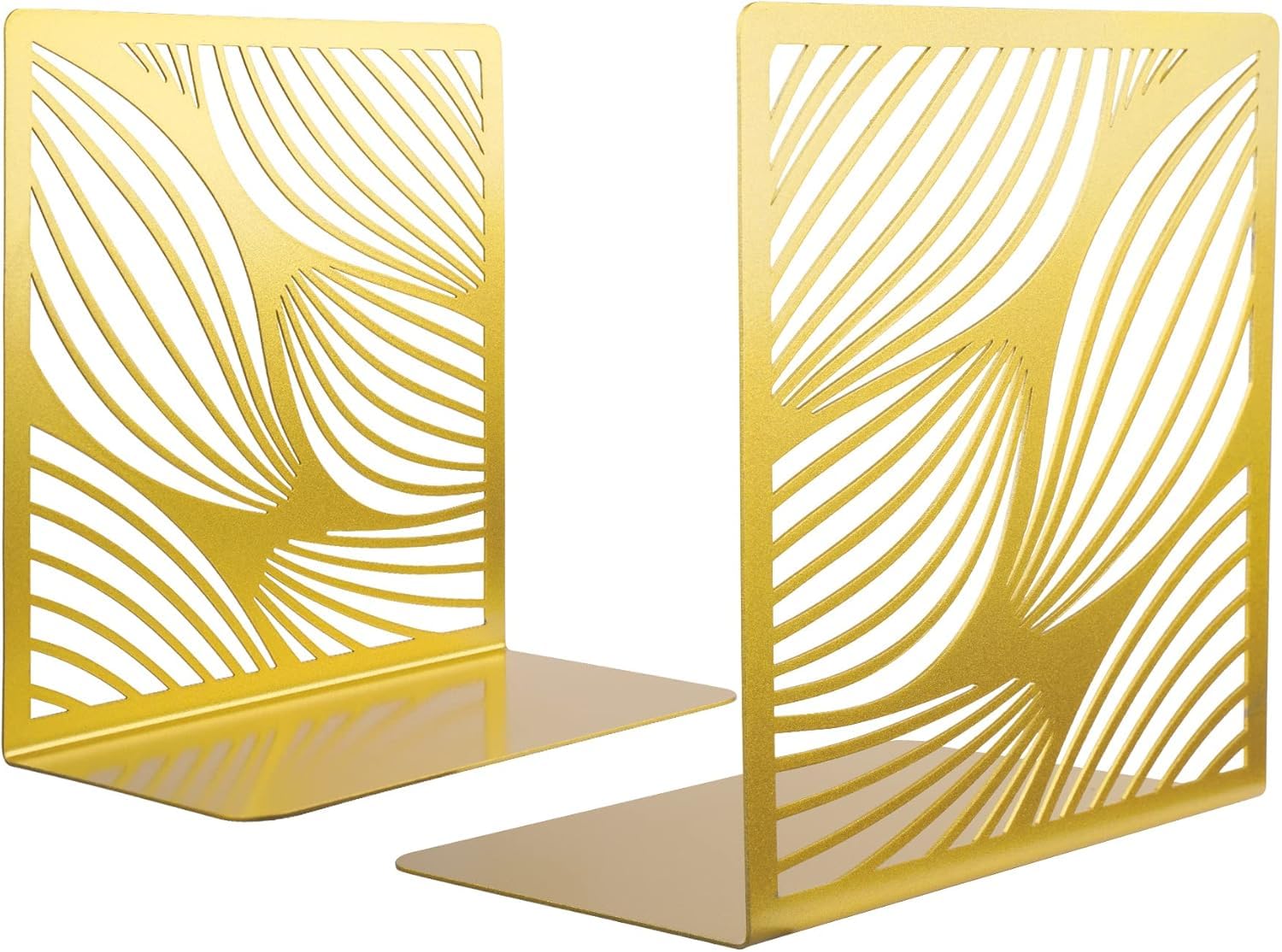 INDIDECOR 6755 Premium Bookends Decorative Book Ends Metal Gold Bookends for Shelves, Book Ends to Hold Books Heavy Duty, Bookshelf Decor for Home Office Library Geometric Decor - Golden