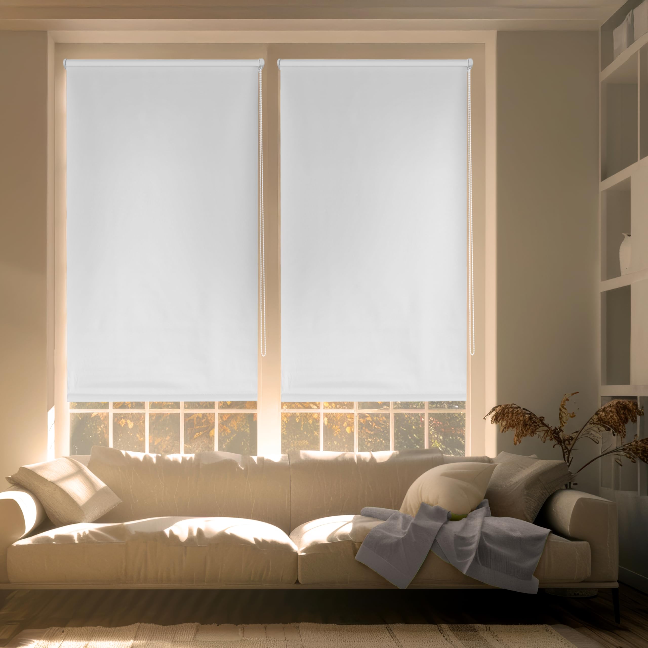 Blindecor Zeus Estor enrollable Easyfix opaco liso - Blanco roto, 52 x 180 cm (Ancho por Alto). Tamaño de la Tela 49 x 175 cm. Estores sin herramientas blackout