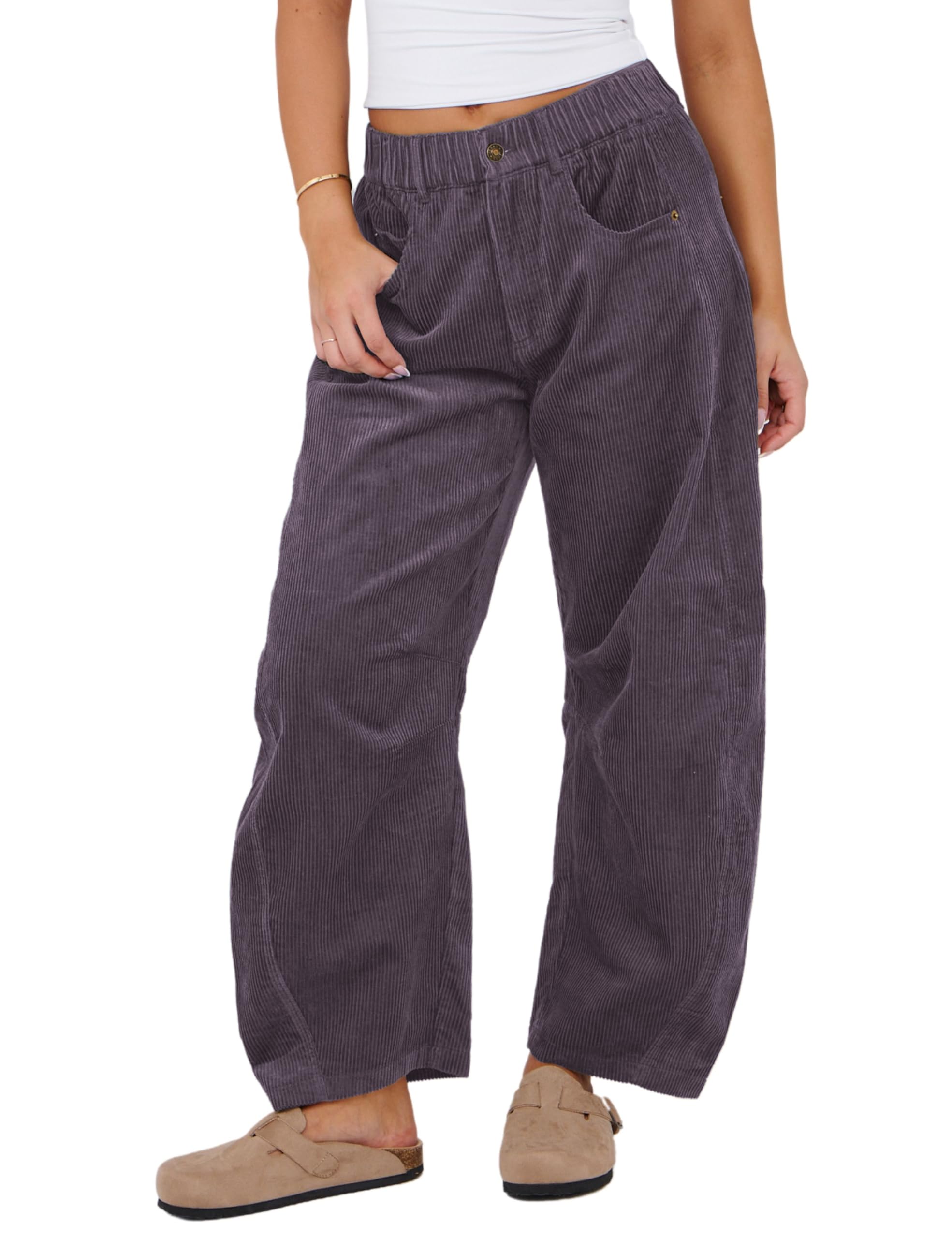 SeekMe Barrel Mid-Rise Corduroy Pants