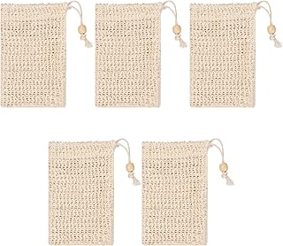 Nivofu 5 Pcs Soap Bags with Drawstrings,Exfoliating Mesh Soap Pouch, Natural Fiber Soap Bags Soap,Sisal Soap Bag Pouch Soap Saver, for Scraps, Foaming, Soap, Exfoliating, Massage,Shower Bath