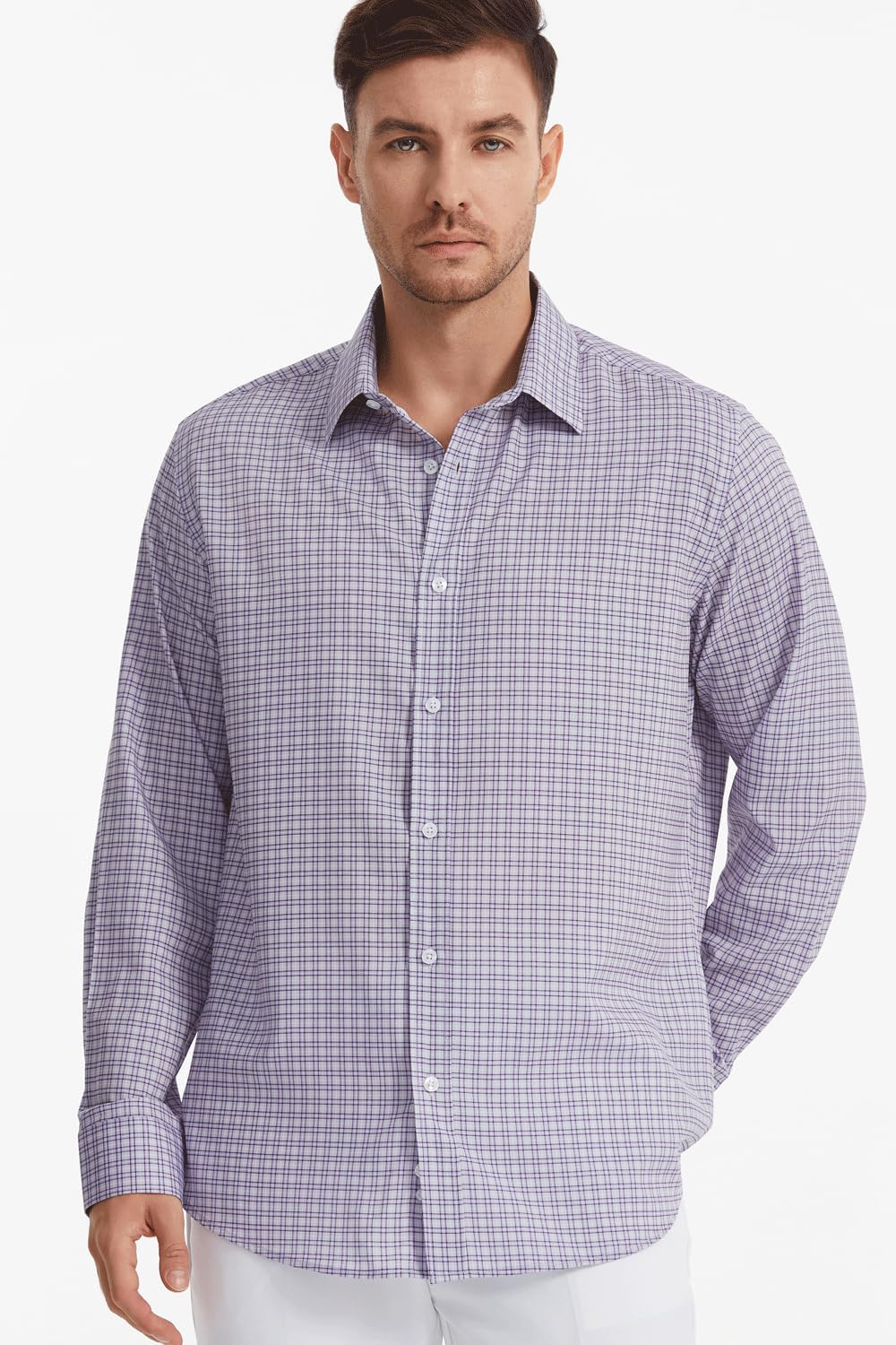 Men's Dress Shirts Solid Wrinkle-Free Long Sleeve Button Down Shirt Regular Fit Formal Shirts - Image 2