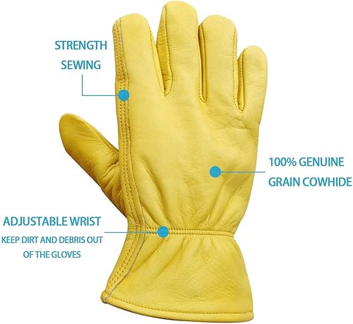 Miniatura 6 de Guantes de trabajo de cuero elásticos para muñeca, resistentes a la muñeca, guantes de trabajo seguros (3, medianos)