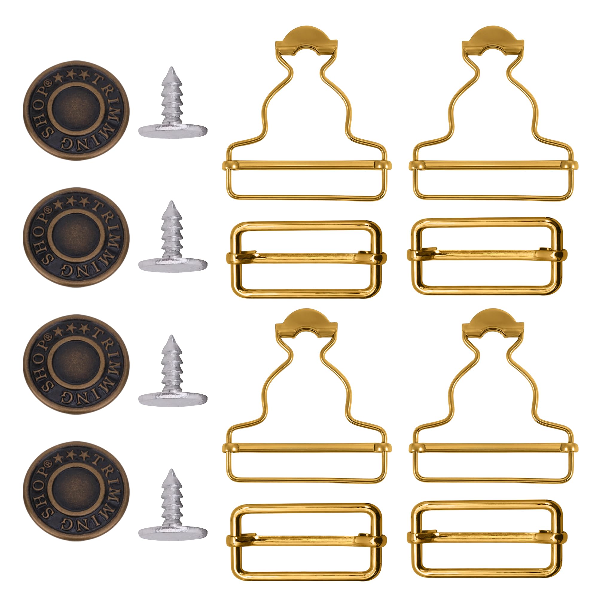 WedDecor Bronze 35mm Dungaree Buckles with Sliders & Jean Buttons DIY Sewing Clips for Bib Overalls, Belts, Maternity Wear, Wool Trousers, Scrapbooks & Clothing Repairs, 4pcs Set