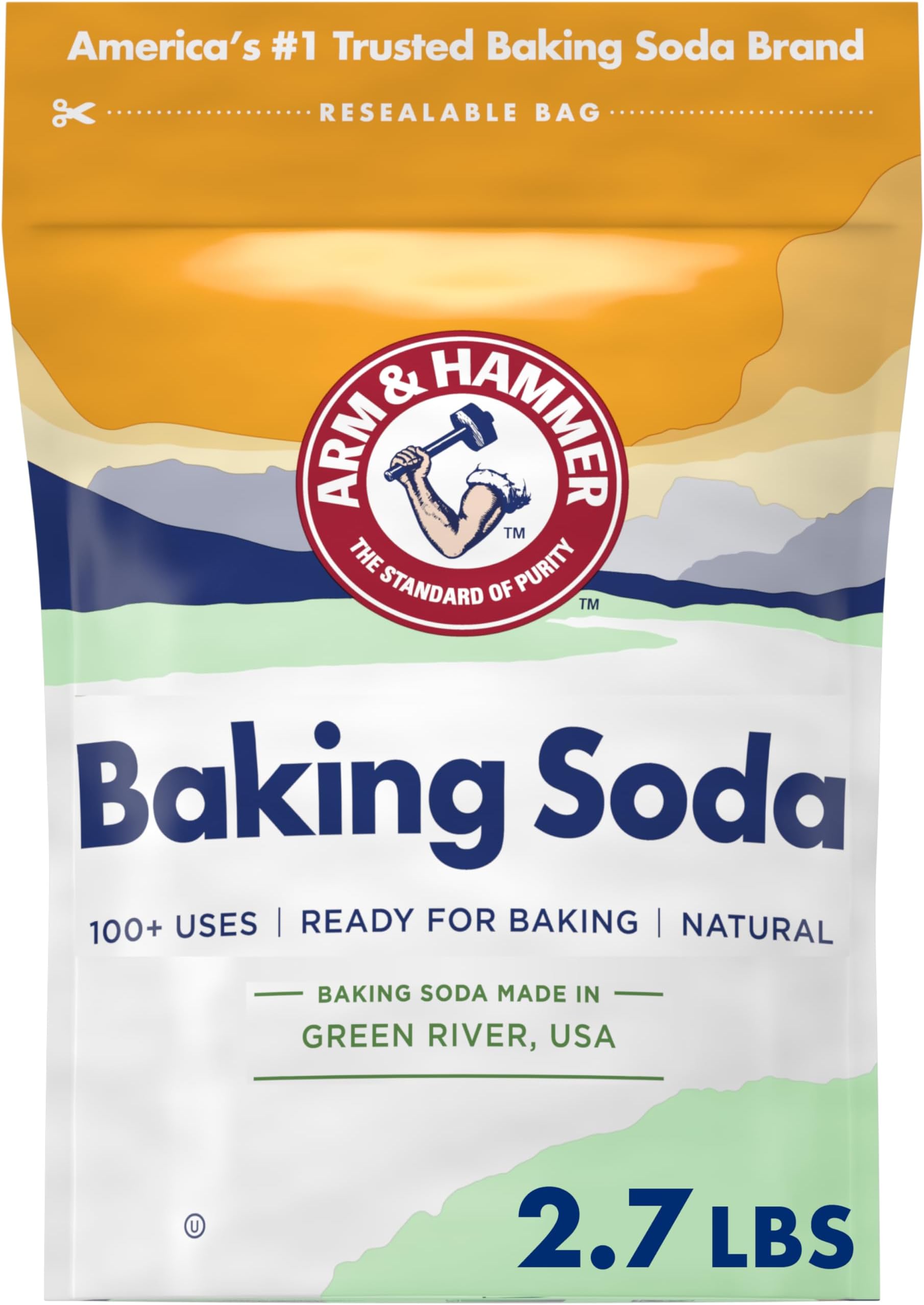 ARM & HAMMER Baking Soda, Multi-Purpose 100% Pure Sodium Bicarbonate Powder for Cooking, Baking, Cleaning, Laundry, Deodorizing, DIY & More, 2.7 Lbs