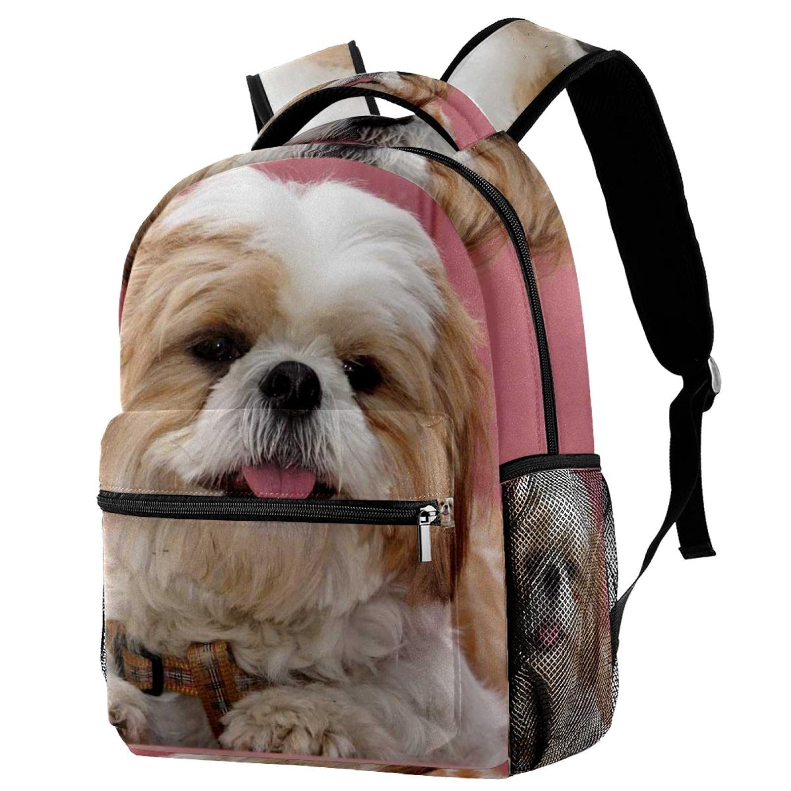 Zore_fine5 Girls Multicolor Leisure Campus Travel Backpacks, Shih Tzu Dog Puppy Bags With Bottle Holder For Boys