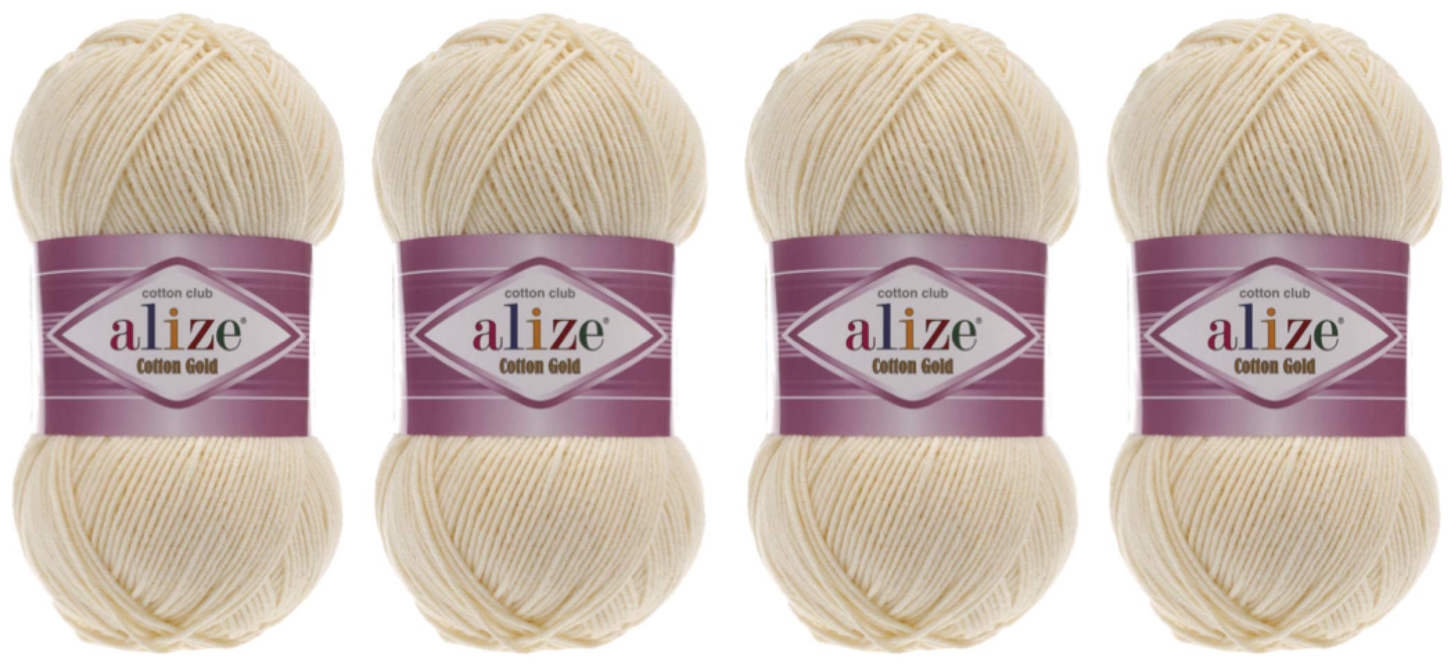 55% Cotton 45% Acrylic Yarn Alize Cotton Gold Thread Crochet Hand Knitting Art Lot of 4skn 400 gr 1444 yds (1-Cream)