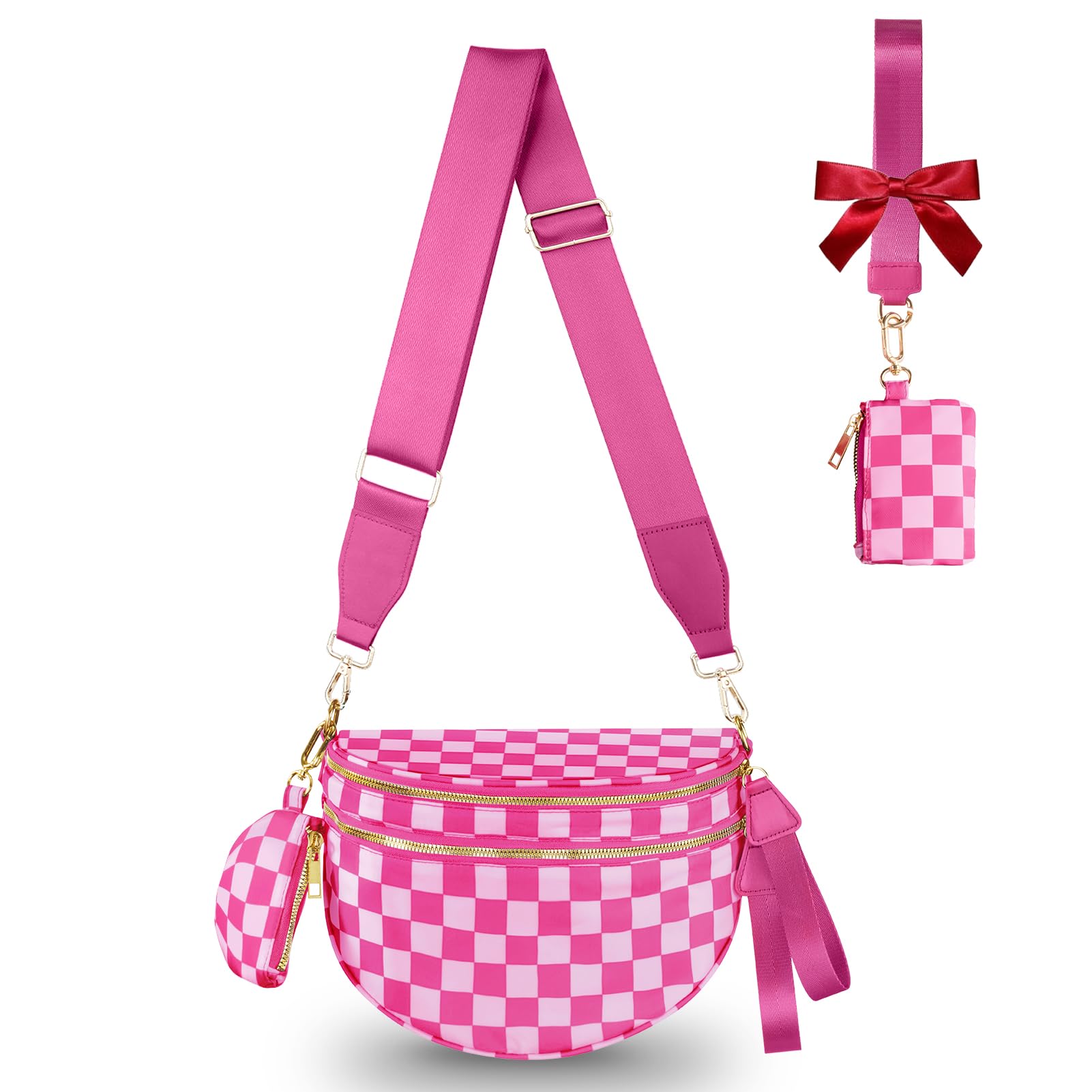 Bum Bag Crossbody Bags for Women Fashion Waist Packs Large Fanny Packs Belt Bag Checkered Purse Handbags Wallets Purses Trendy Shoulder Bag (Checkered