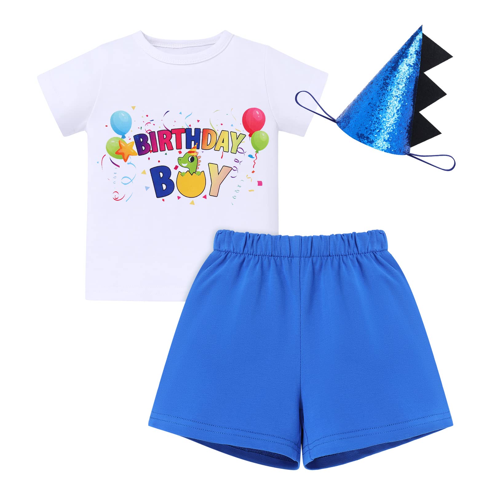 OBEEII Toddler Boys Cotton Clothing Sets Short Sleeve Tee Shorts and Headband Royal Blue+Headband 1Y