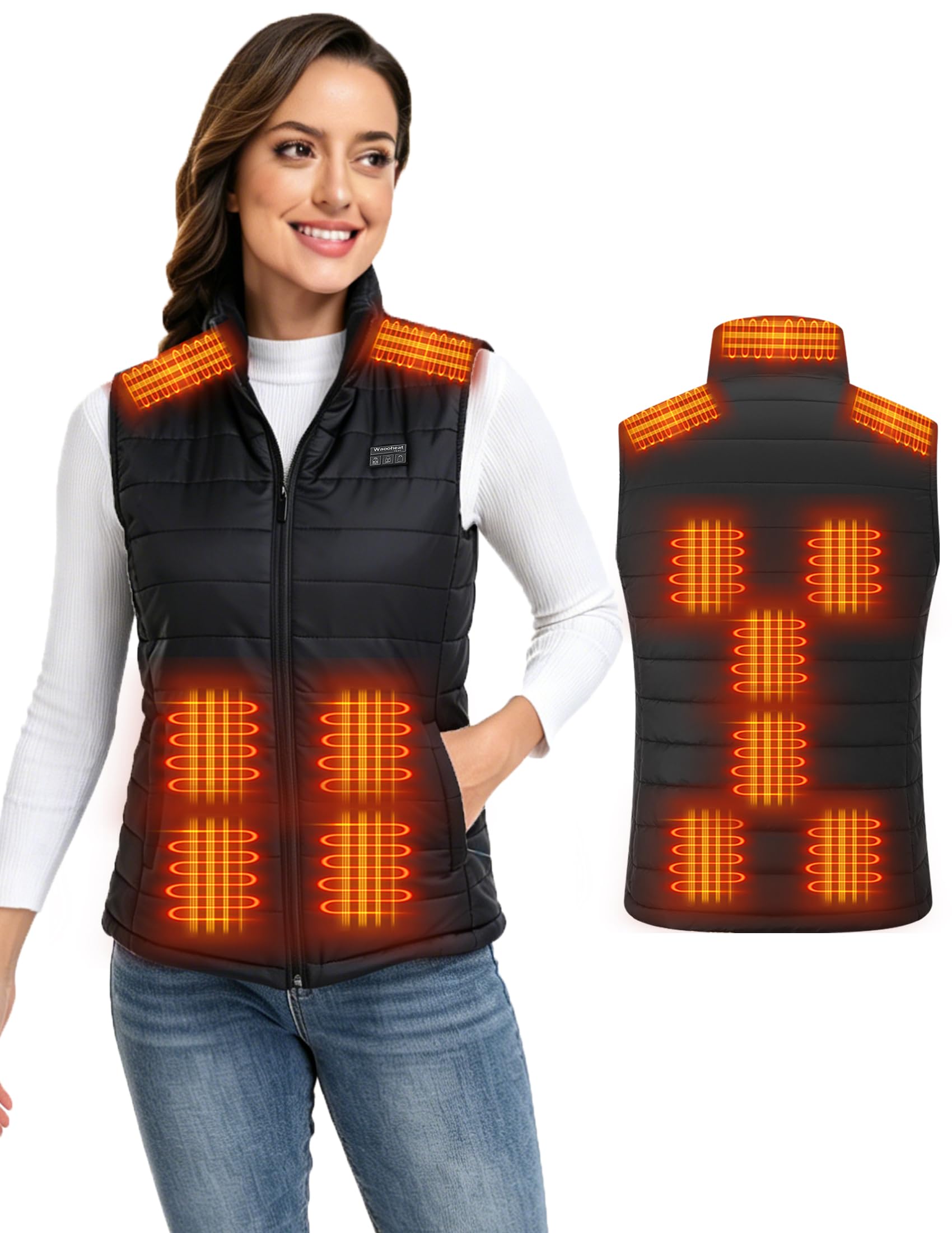 Veste Chauffant Femme,Gilet Chauffant Polaire Femme Électrique avec 3 Températures 6 Zones de Chauffage,Doudoune Chauffante sans Manche pour Activités de Plein Air Randonnée Ski