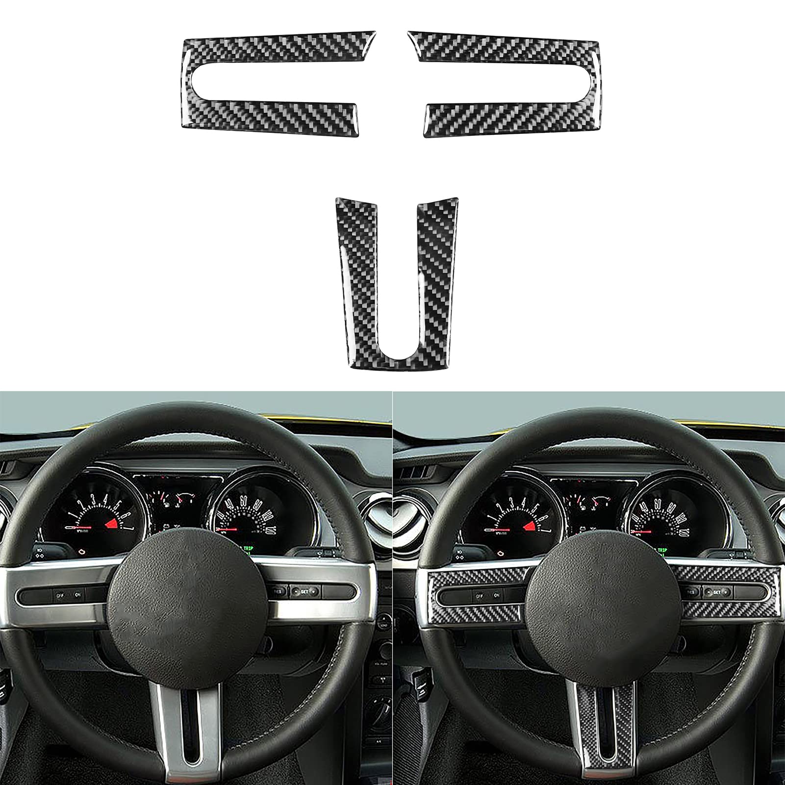 UOADA for Ford Mustang GT 2005-2009 S197 Real Soft Carbon Fiber Car Interior Steering Accent Panel Button Frame Trim Sticker Decal Cover Accessories