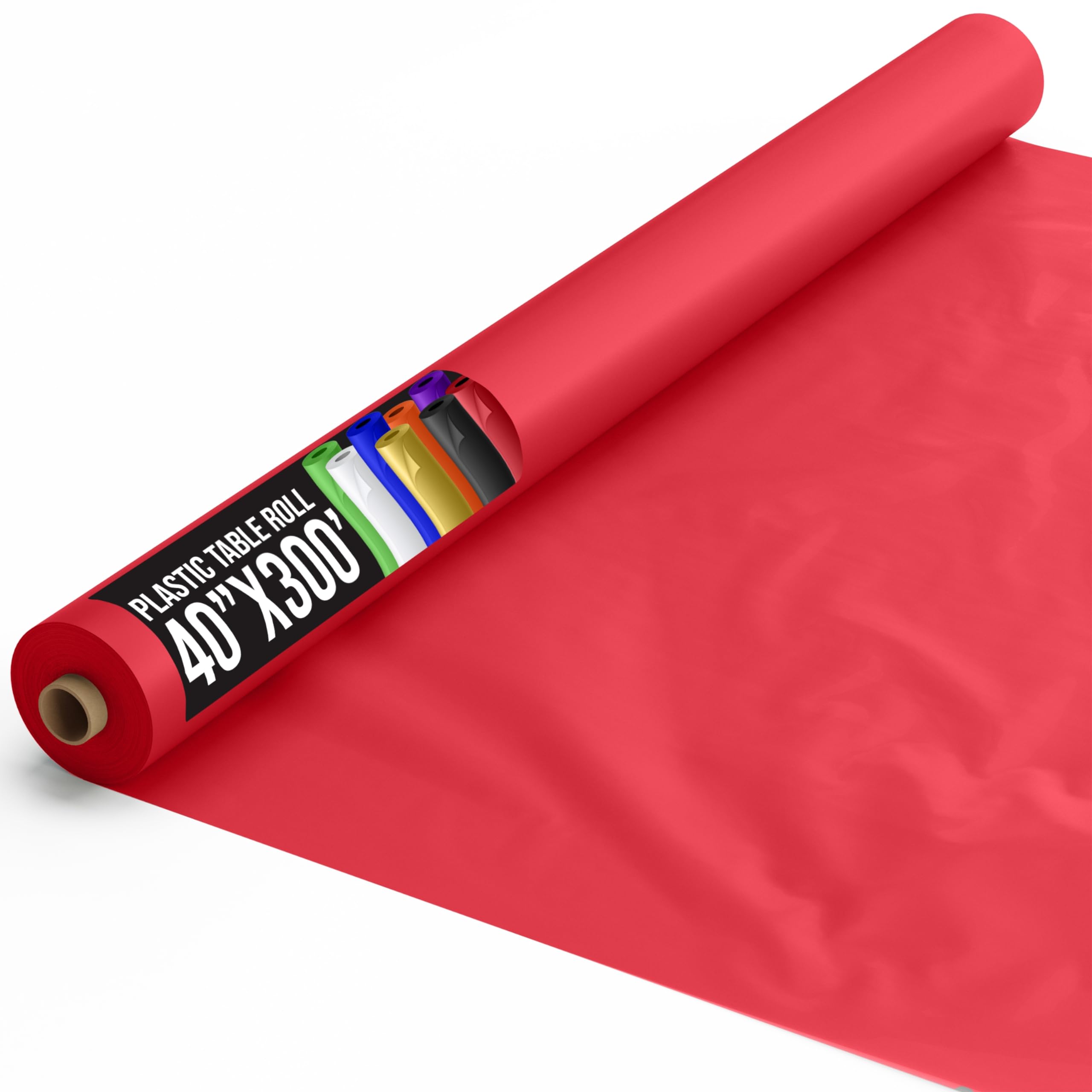 Party Solids Red Plastic Table Cover Roll 40" X 300' Table Cloth Plastic Cover Roll - Premium Quality Thick 0.5 MIL Banquet Rolls - Disposable Tablecloth Rolls