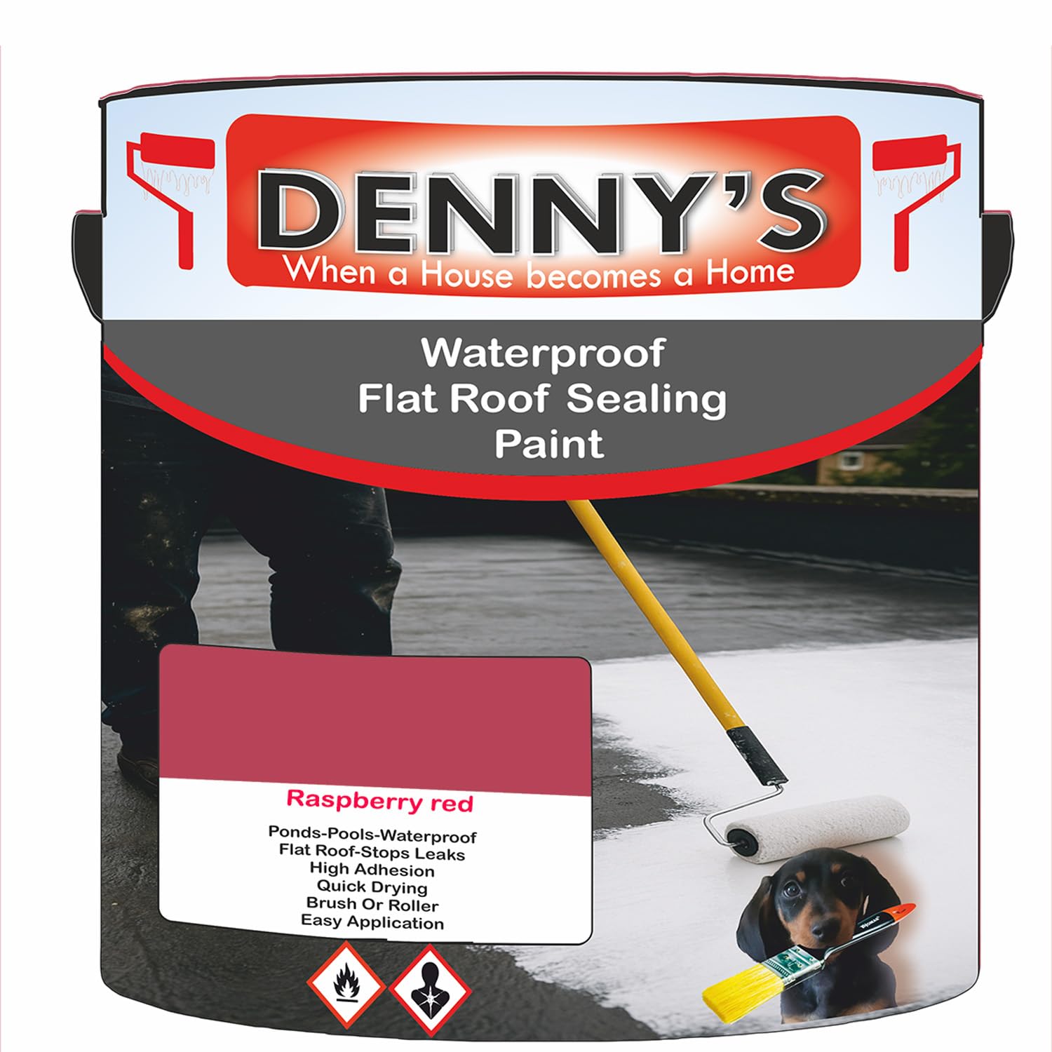 SCOOBYS PAINTS BACK IN THE MIX Chlorinated Rubber Flat Roof Paint – Waterproof Roof Sealer & Leak Repair Coating, Quick Drying, High Adhesion (Raspberry red, 1 Litre Tin) — image 1