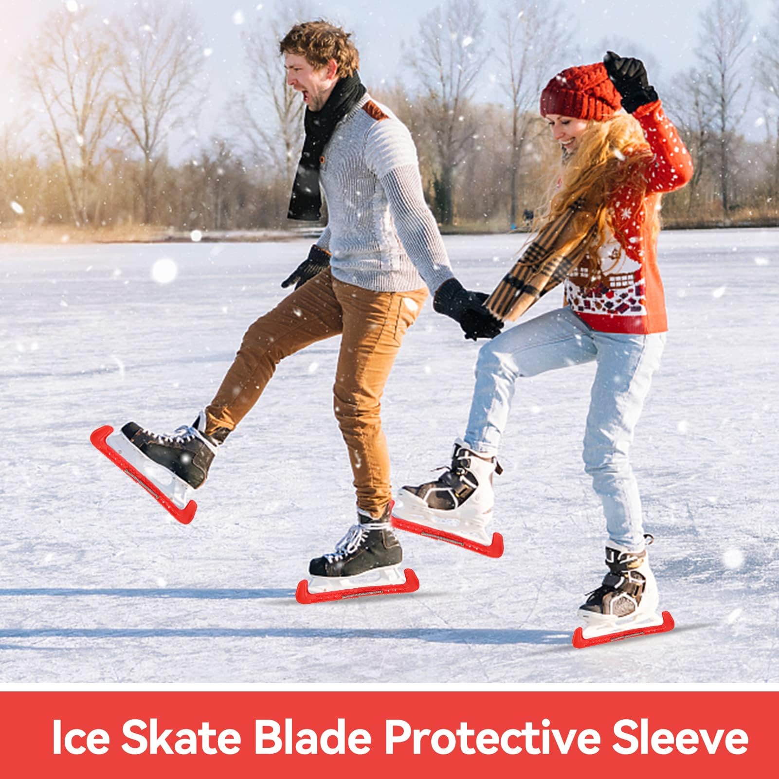 Cyrank 1 Paio di Protezioni per Lame per Hockey su Ghiaccio, Protezioni per Lame per Pattini da Hockey su Ghiaccio Copertura in plastica con Protezione per Pattinaggio su Ghiaccio a Molla