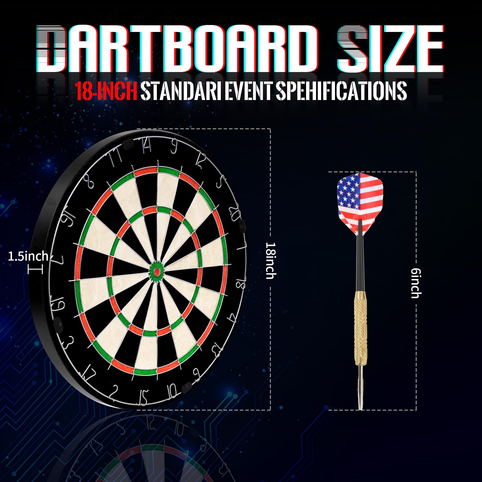 Dartscheibe mit Pfeilen, 18 Zoll Steeldart Set mit 12 Dartpfeilen, klassisches Dartboard mit drehbarem Zahlenring für Erwachsene, Anfänger, Zuhause, Bar und Training