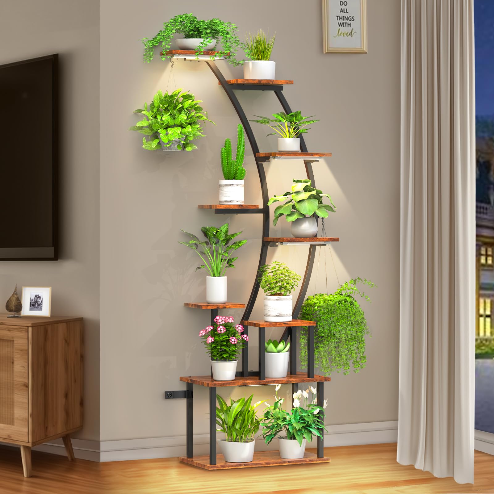 Plant Stand Indoor with Grow Lights: 9 Tiered Metal Plant Shelf Pots For Plant Lovers - 63" Tall Indoor Flower Rack Display Holder Multiple For Room - Corner Large Planter Shelves For Patio,Wall