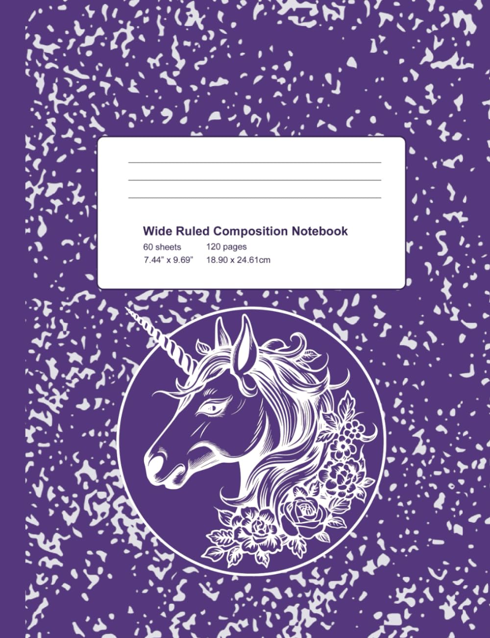 Wide Ruled Composition Notebook: Purple Marble Unicorn Journal
