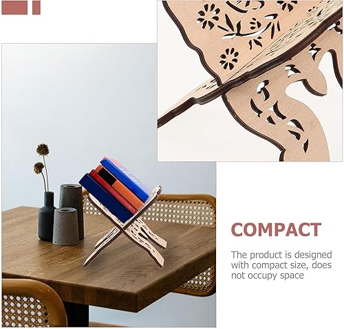Miniatura 8 de UPKOCH Juego de 2 soportes para libros de madera tallada a mano para Eid y decoración del hogar, elegante soporte abierto de 5.7 x 4.5 in para