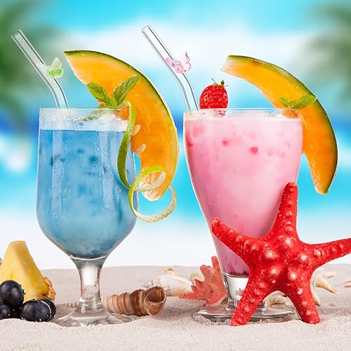 Miniatura 4 de 6 pajitas de vidrio reutilizables dobladas con diseño, 0.315in x 7.9 pulgadas, coloridas pajitas de vidrio transparentes con cepillo de limpieza