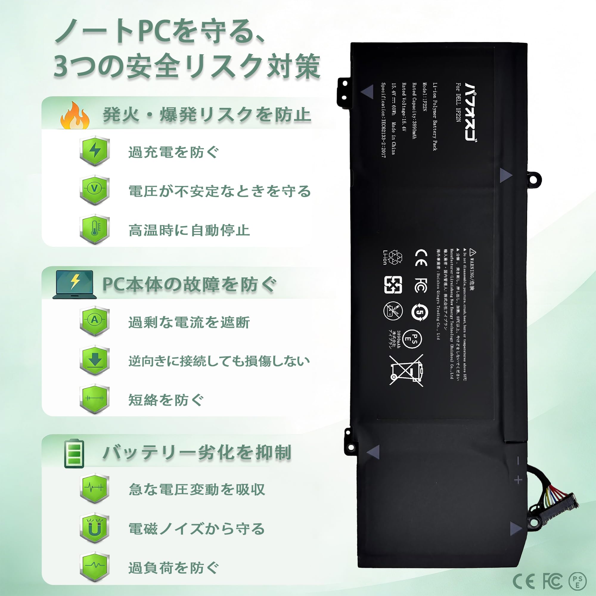 Amazon.co.jp: パフォスゴ for DELL 1F22Nバッテリー 交換1F22N/0JJPFK