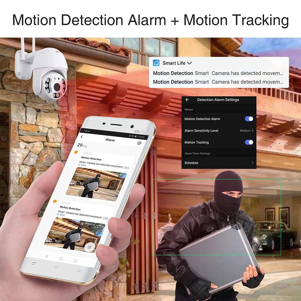 3MP HD Smart Wi-Fi Cámara IP PTZ Seguridad Movimiento Detección Alarma Seguimiento de Movimiento Al Aire Libre Impermeable IP66 Color IR Visión Nocturna - Smart Life App Control