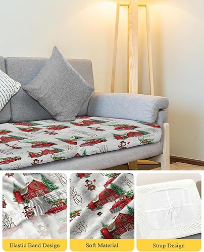 Miniatura 4 de Fundas de cojín para sofá de Navidad, funda elástica para sofá con parte inferior elástica, diseño de muñeco de nieve de invierno, copos de nieve,