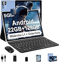ZIOVO Tablet 10 Pulgadas,Android 14 Tablet PC,22GB RAM+128GB ROM/1TB TF, Widevine L1, 8-Core 2.0GHz, 5G WiFi, 8000mAh,5+13+2MP, AGPS, Tablet con Teclado, Ratón-Azul