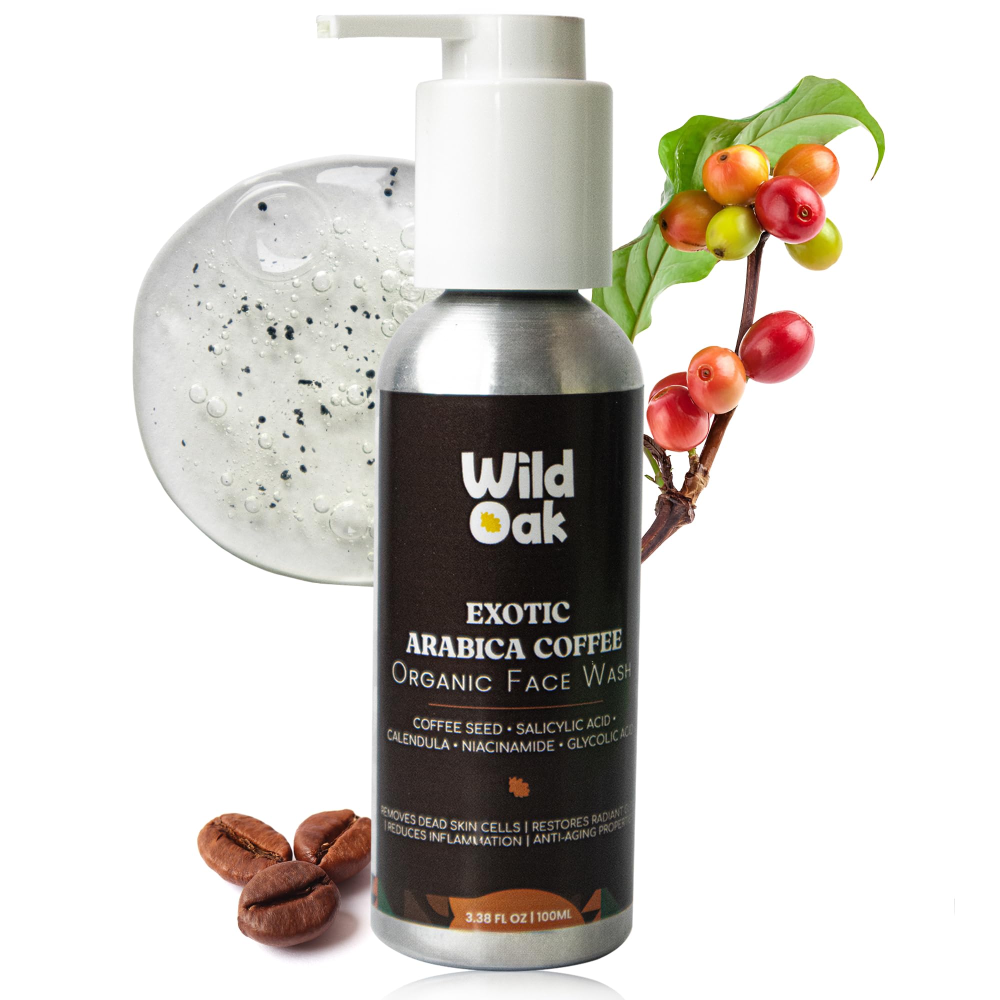 WildOak Coffee Face Wash | 3% Glycolic & Salicylic Acid | Anti-Acne, Oil Control & Pore Cleansing | Sulphate-Free Face Cleanser with Niacinamide for Pimples & Clear Skin | For Men & Women | 100ml