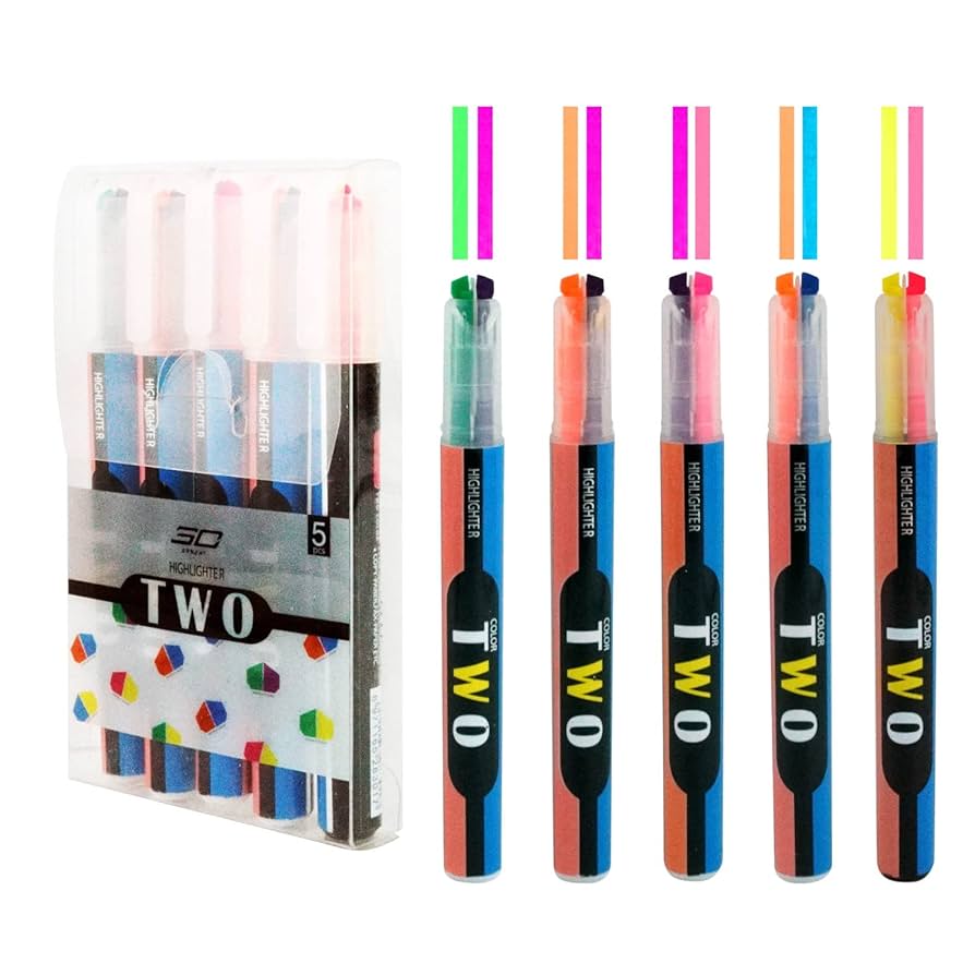 Amazon.co.jp: 2lines-pen(2色一体)ライン 蛍光ペン -5本セット