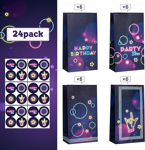 Miniatura 2 de DECORLIFE 24 bolsas de recuerdo de fiesta que brillan en la oscuridad, 4 estilos que brillan en la oscuridad, bolsas de fiesta de neón, perfectas