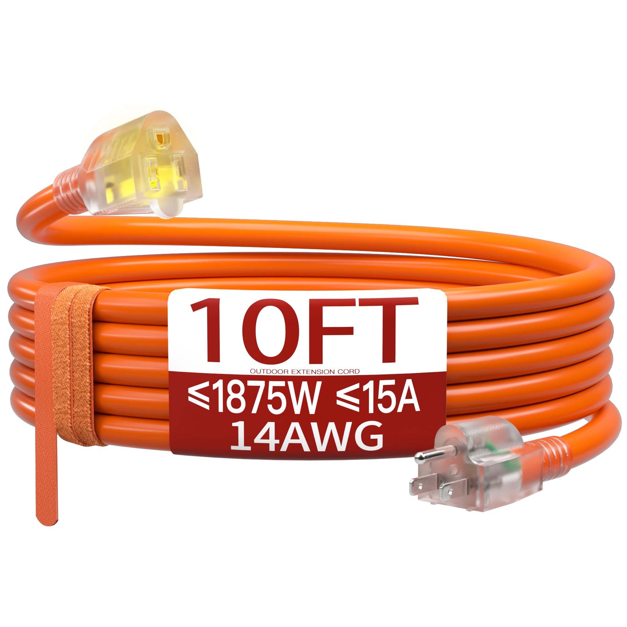 Skrizcable 14/3 10 FT Extension Cord Outdoor, Power Cord Orange