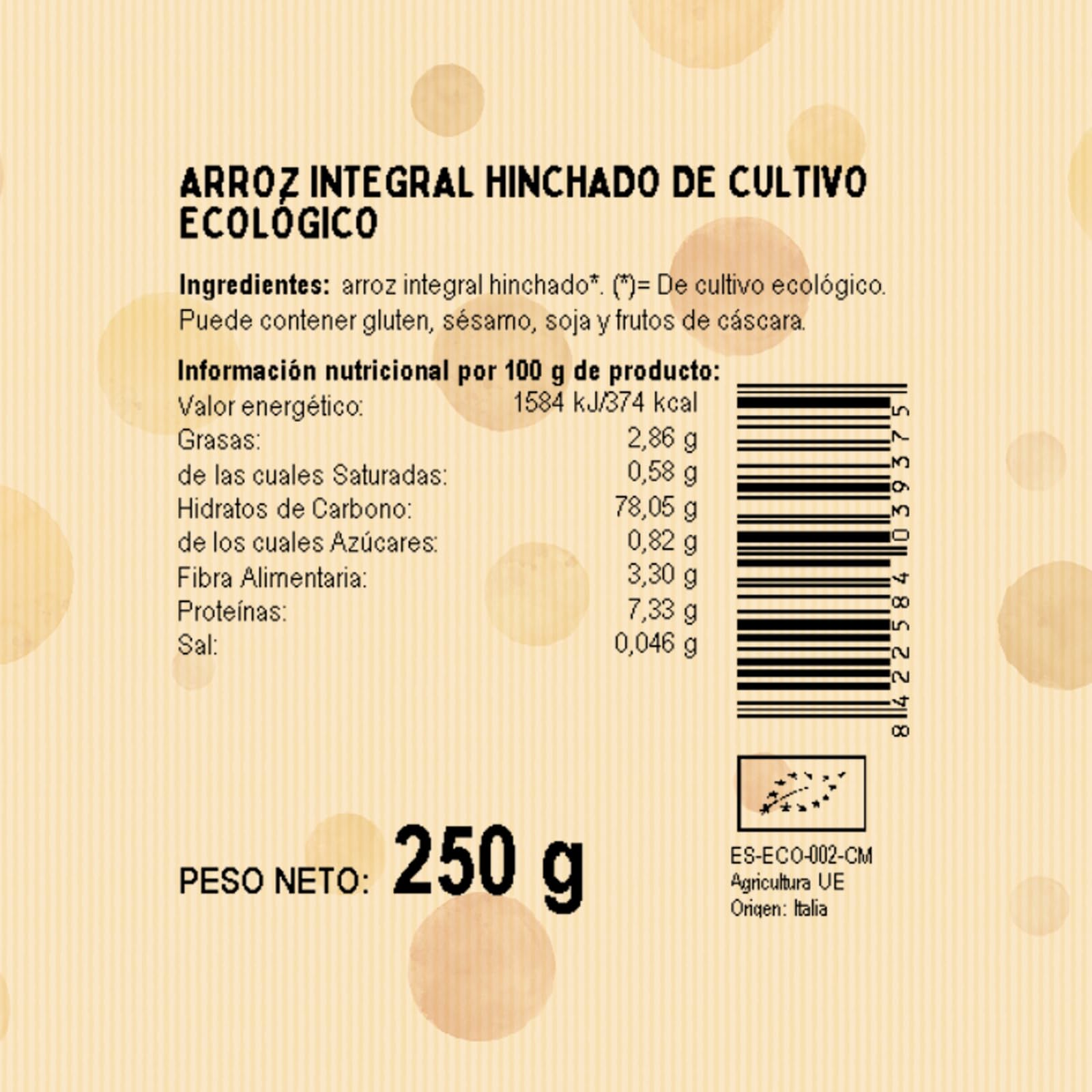 El Granero Integral Arroz Integral Ecológico Inflado Sin Azúcar Añadido 250 gr