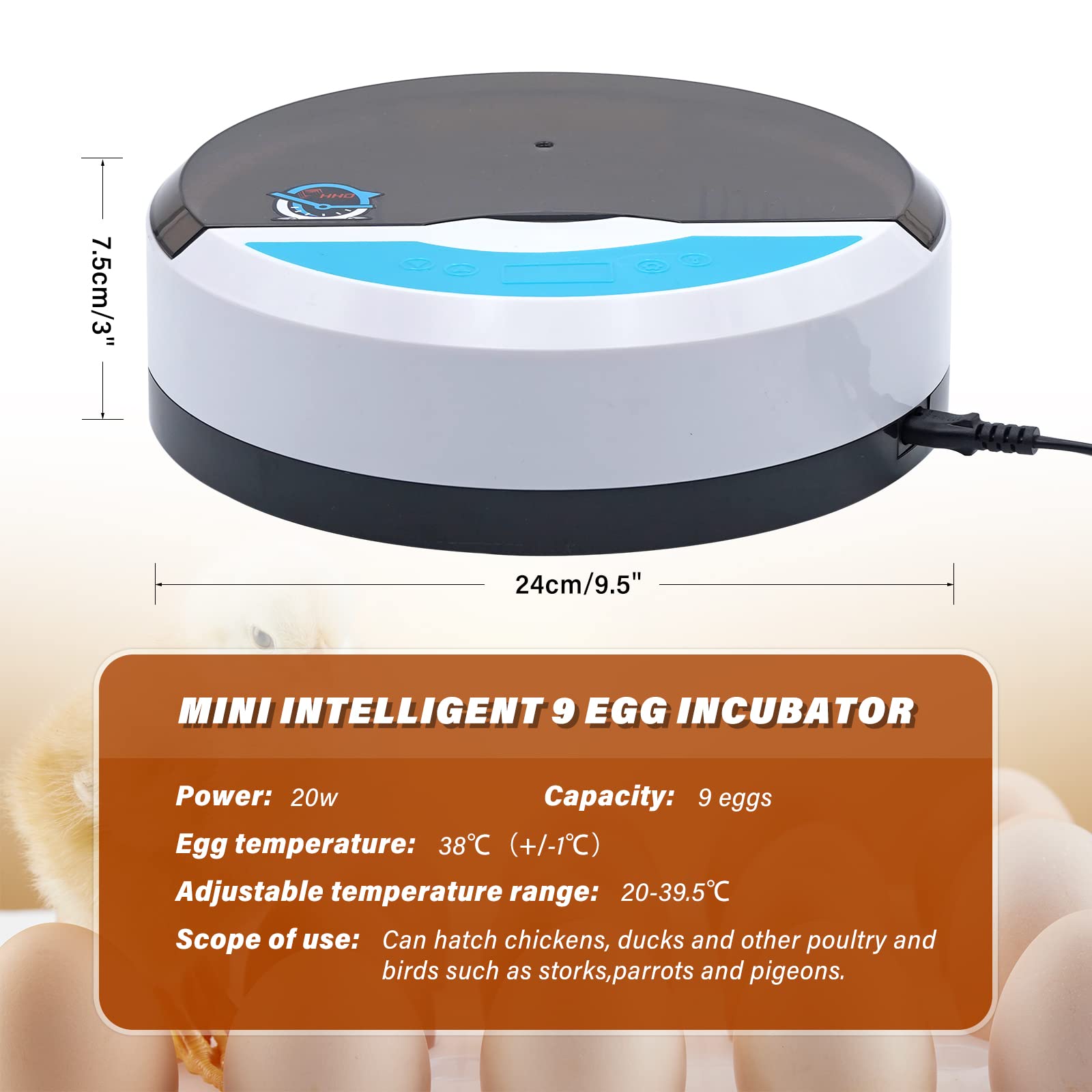 Mini 9 Huevos incubadora Chick con automático de Temperatura y Pantalla Digital LED incubadora Tortuga para Aves de Corral Reptil Regalo para niños
