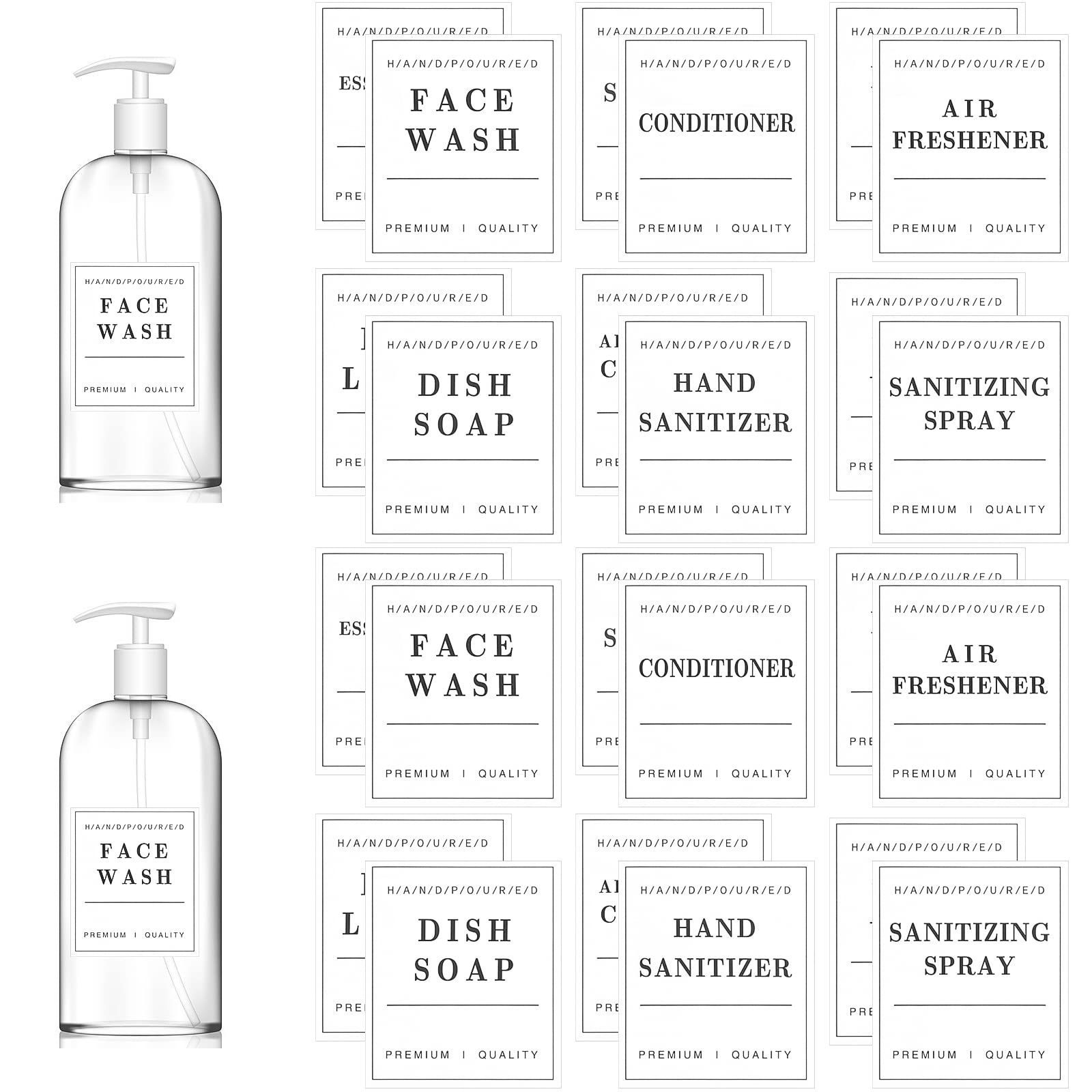 24 PCS Waterproof Labels for Bottles, Bathroom Hand Soap Shampoo and Conditioner Dispenser Label Stickers, Removable Labels for Soap, Lotion, Shampoo and Conditioner Bottles (White)