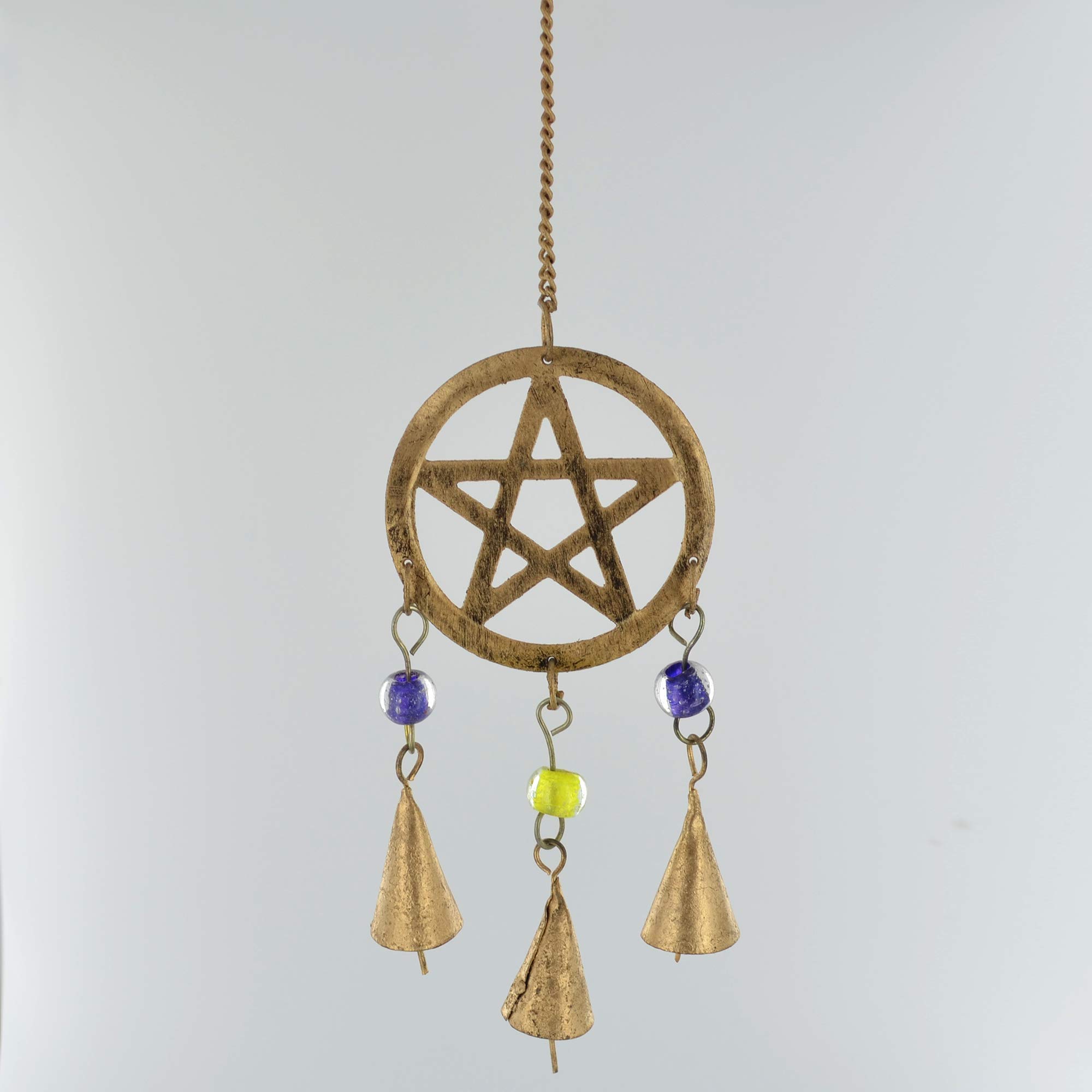 Prezents.com Hanging Bells Pentagram Windchime Home Decor Garden Ornament Celtic Wicca Fantasy Magic Witch H36cm