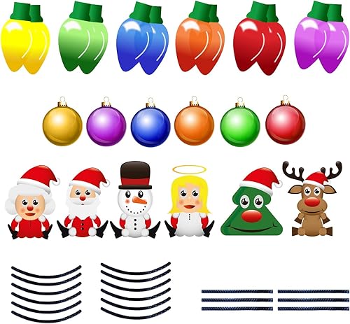 Miniatura 2 de Paquete de 42 calcomanías de imanes de Navidad para automóvil, accesorios reflectantes automotrices que incluyen bombilla, Papá Noel, reno, muñeco