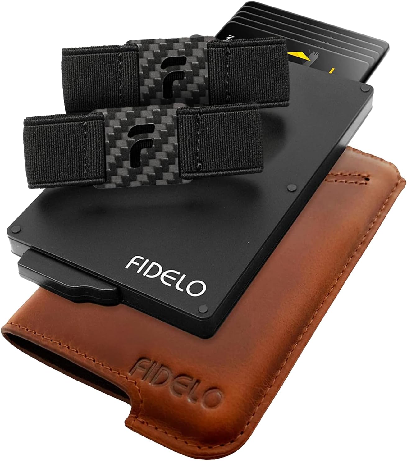 FideloMinimalist Wallet for Men - RFID Blocking Wallet Credit Card Holder, Slim Wallet for Men and two Cash Band For Your Pop up Wallet