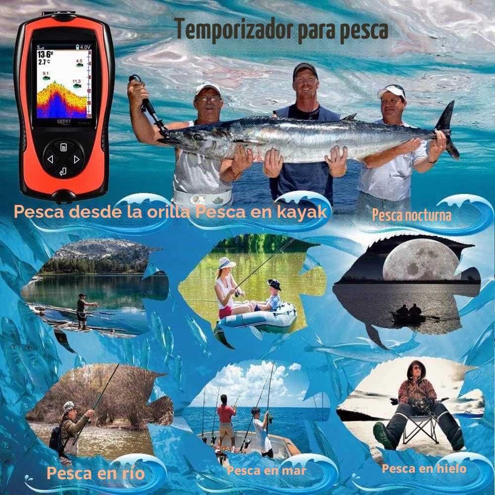 LUCKY Buscador de Peces Portátil con Sensor Sonda Transductor Pantalla LCD Ecosonda para Pesca en Hielo y Mar